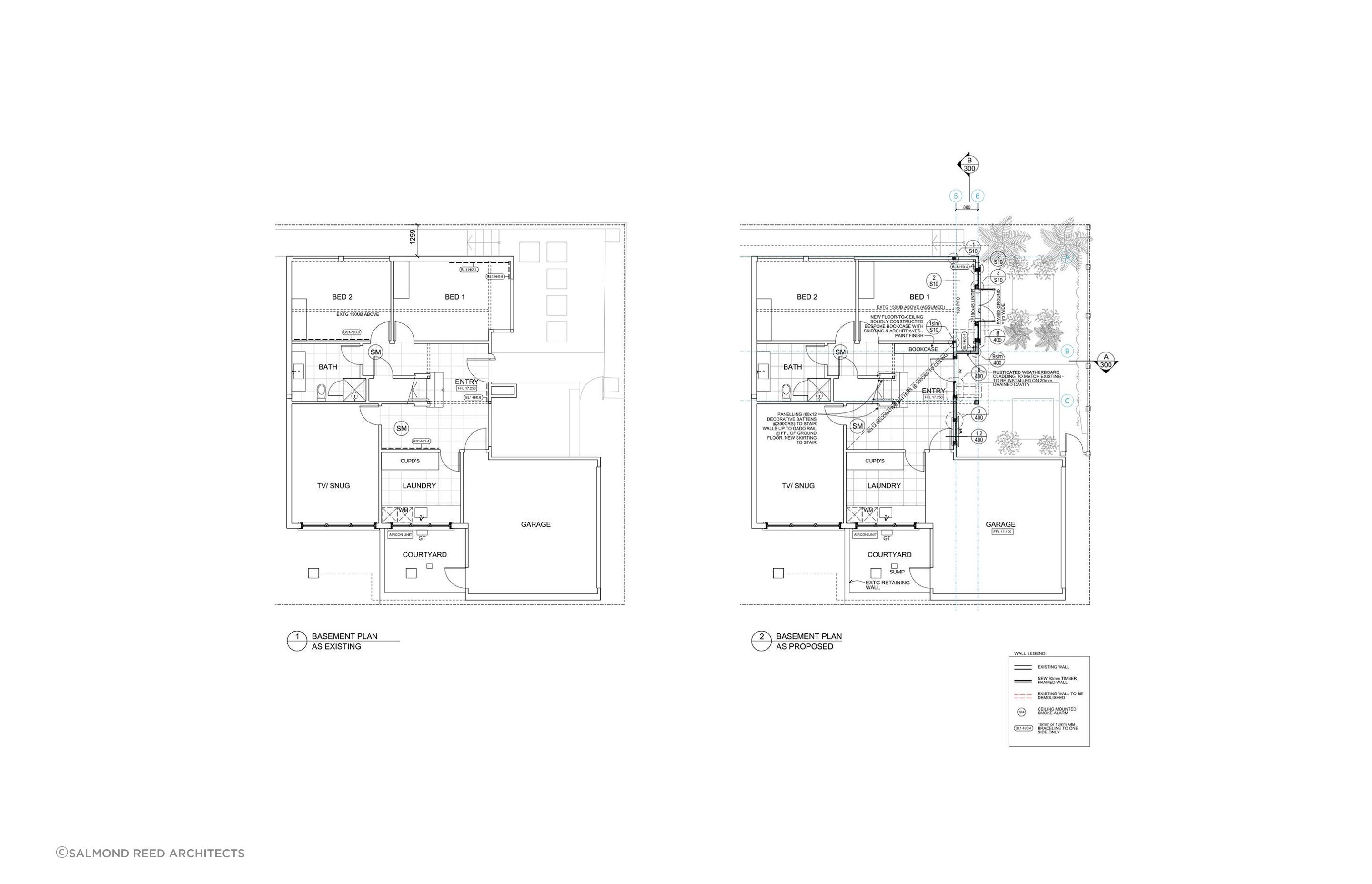 The existing and new basement plans, by Salmond Reed Architects.
