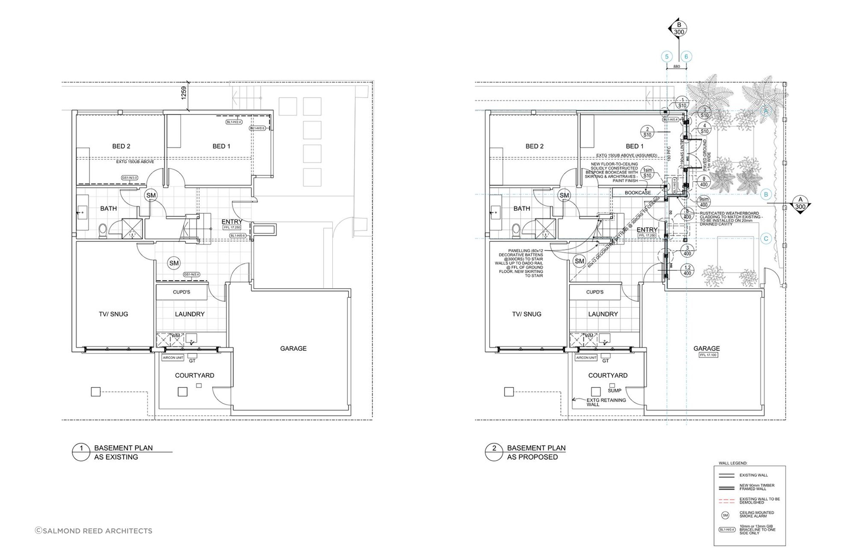 The existing and new basement plans, by Salmond Reed Architects.