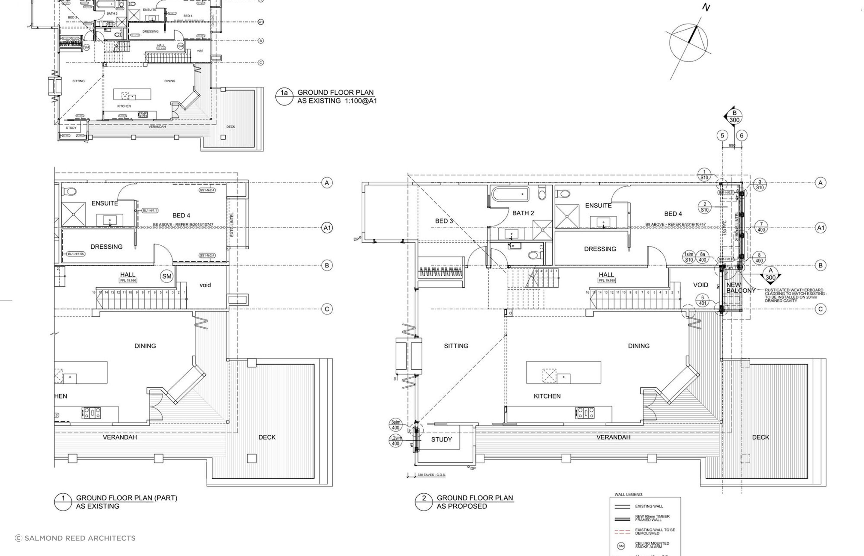 The existing and new ground-floor plans, by Salmond Reed Architects.