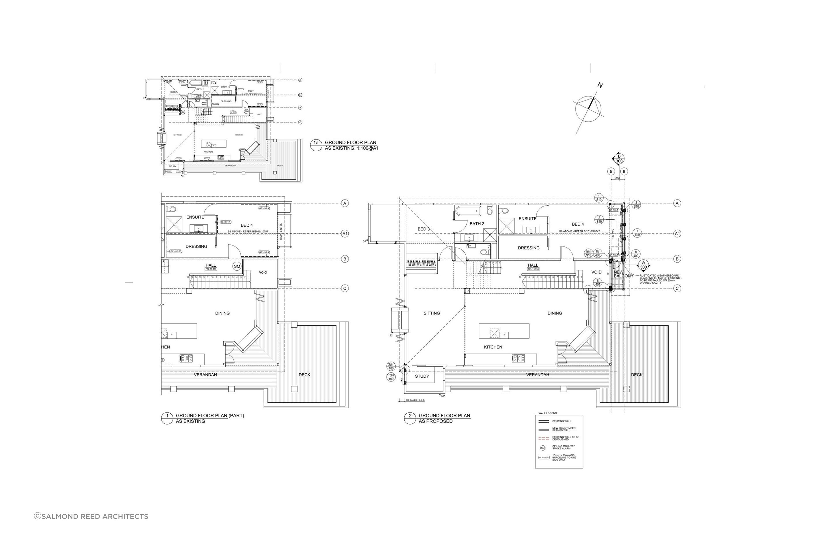 The existing and new ground-floor plans, by Salmond Reed Architects.