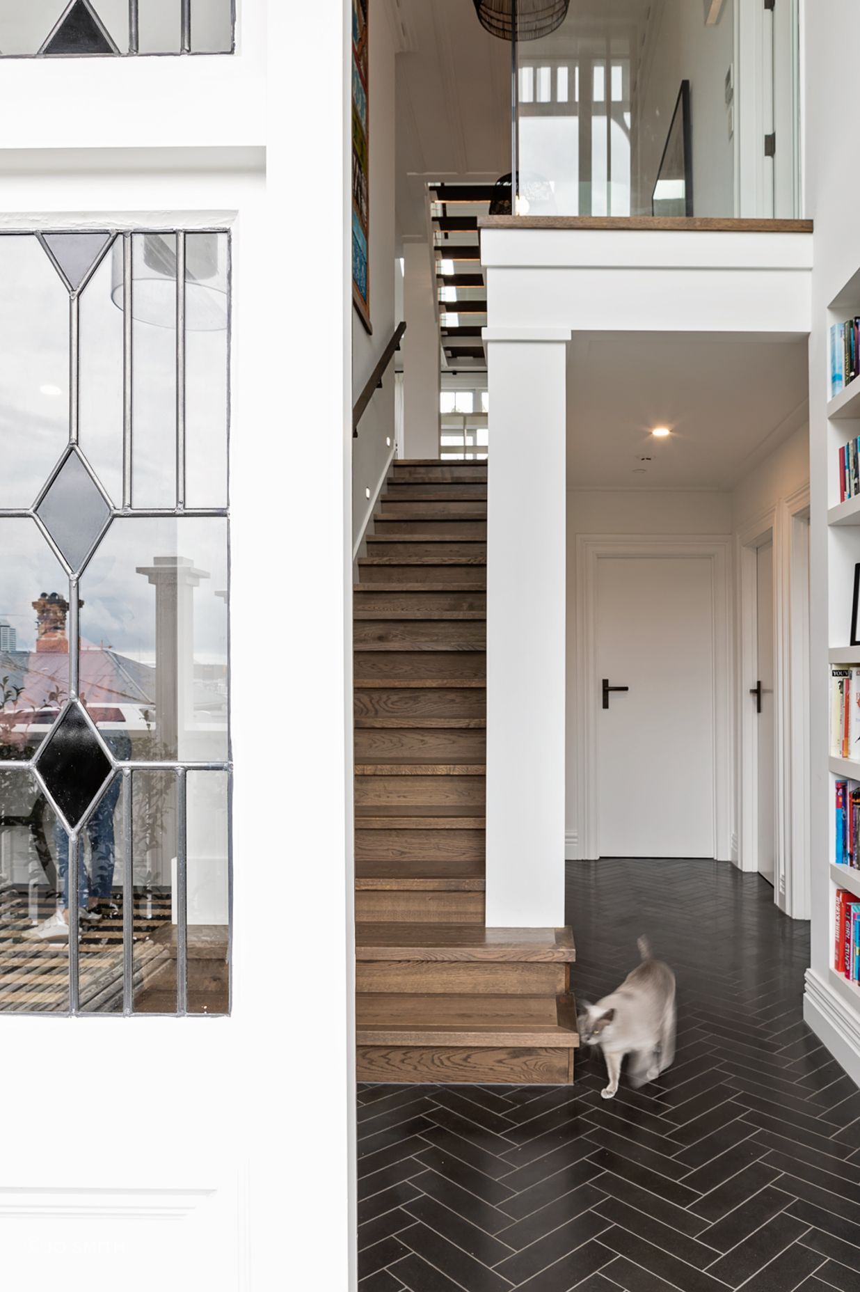 The basement level has a basalt tiled floor in a herringbone pattern.