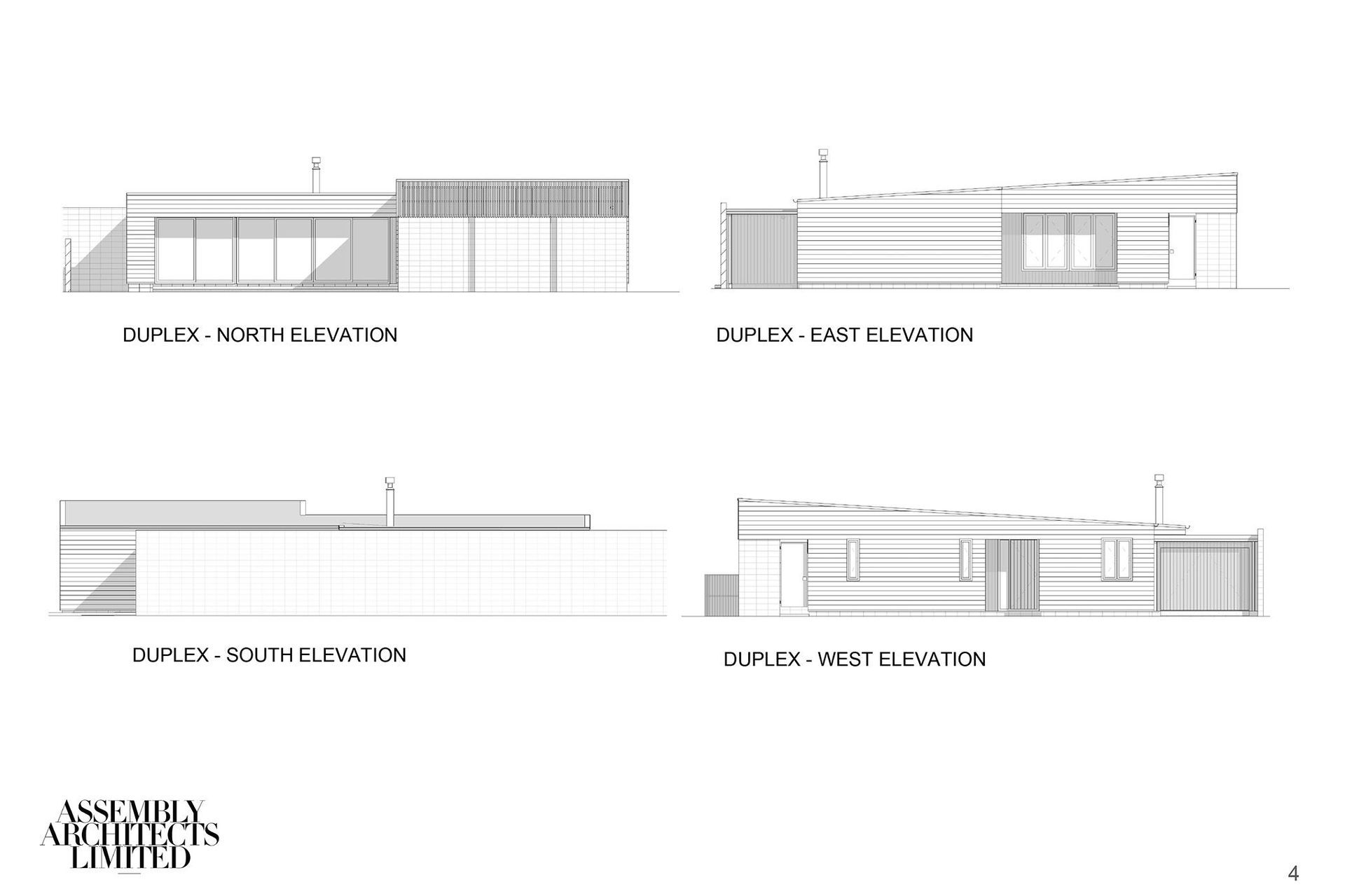 Elevations of a typical duplex dwelling by Assembly Architects.