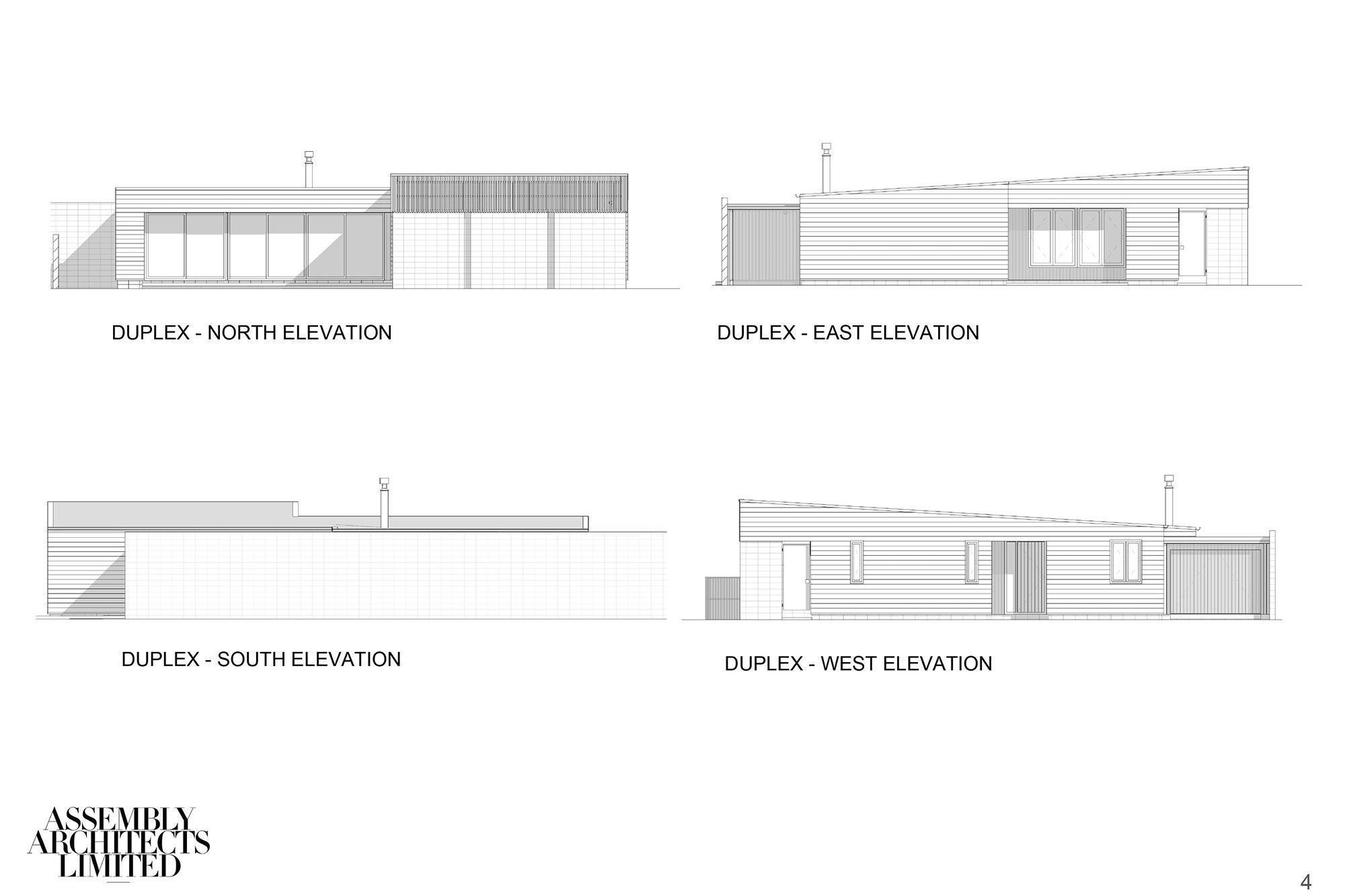 Elevations of a typical duplex dwelling by Assembly Architects.