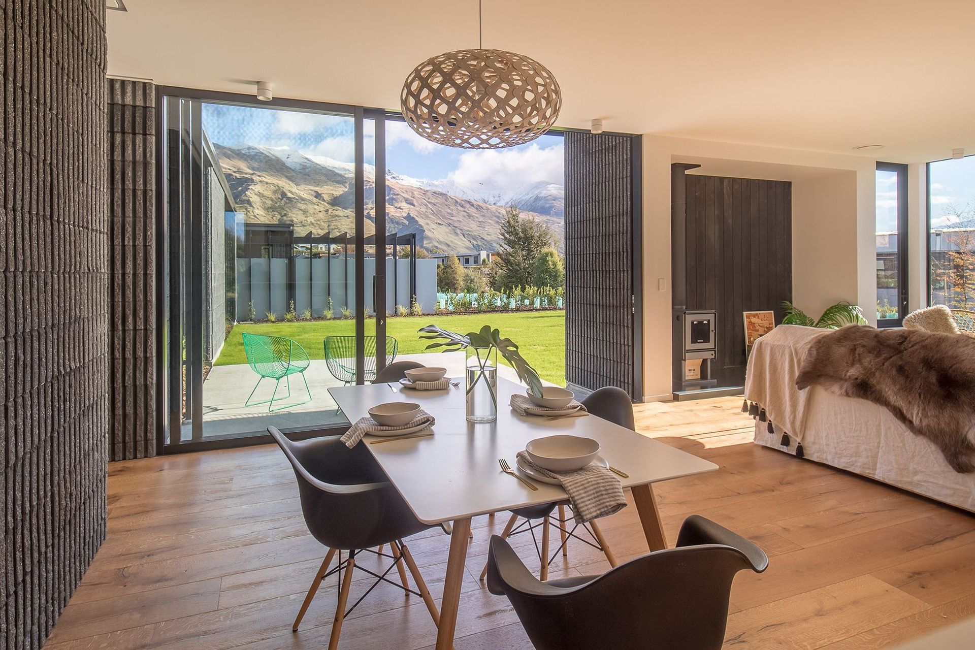 The mountain view from the dining and kitchen area in one of the standalone houses.