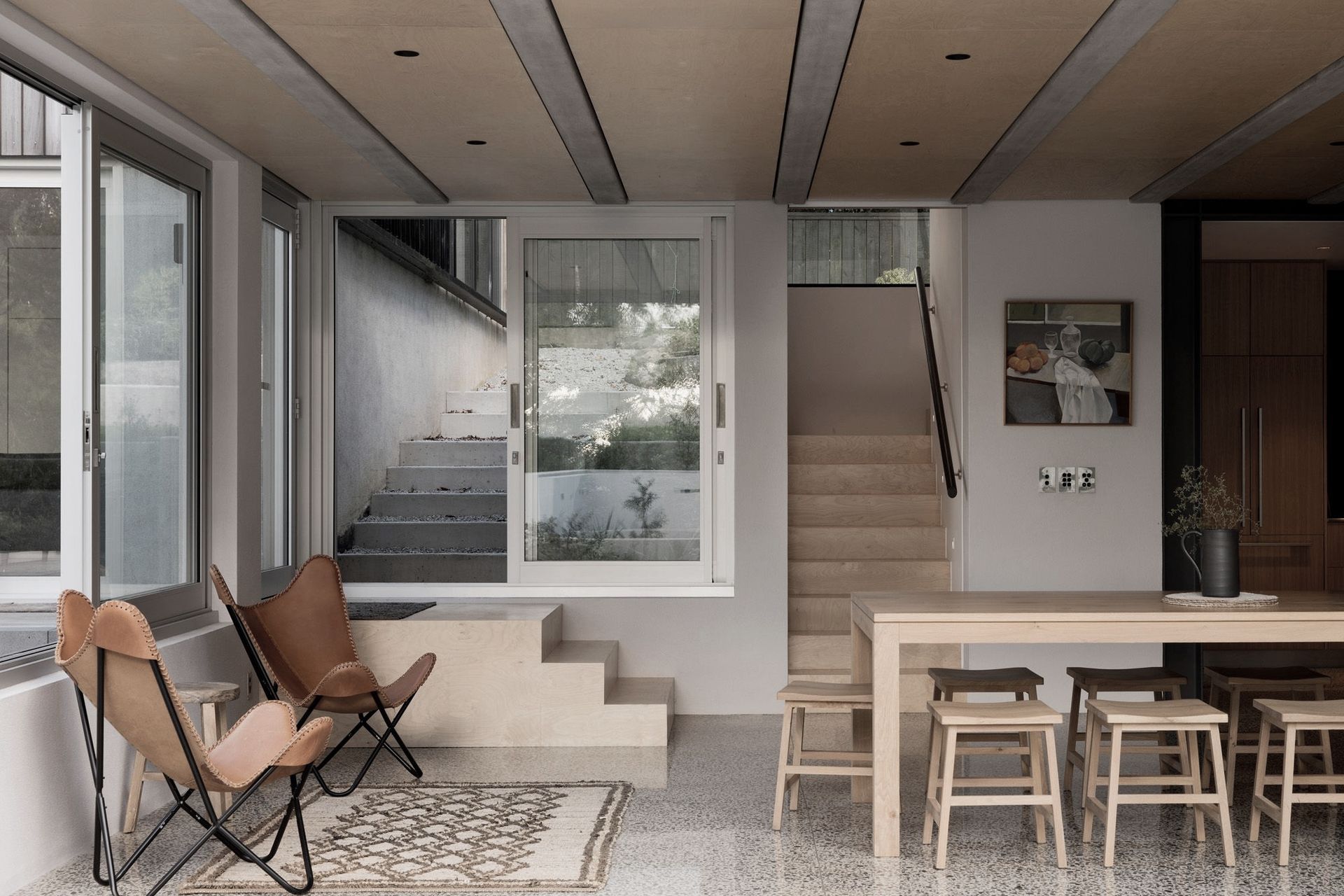 The stairs were custom built-in place, also from Russian Birch.