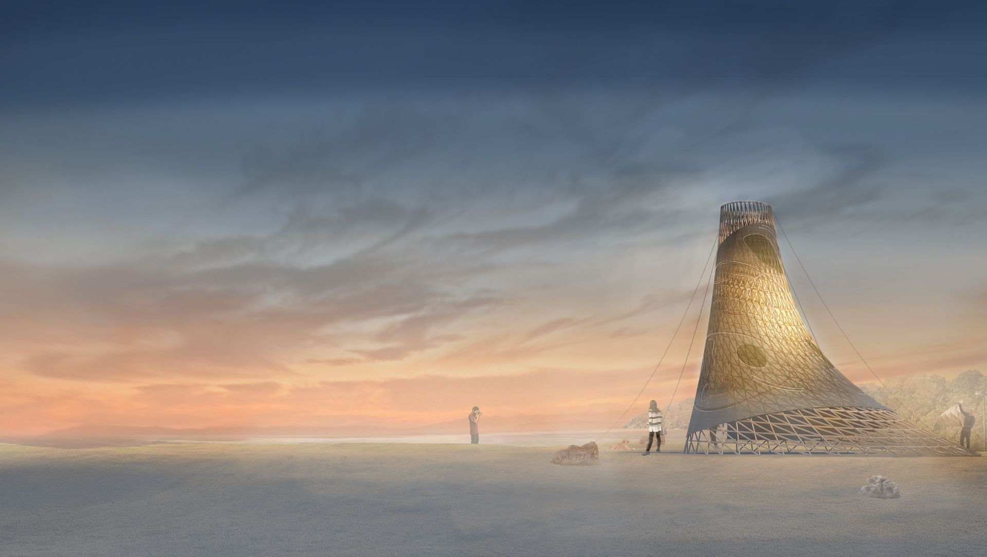 Tall Hut at Dusk looking towards the foreshore at Matiatia