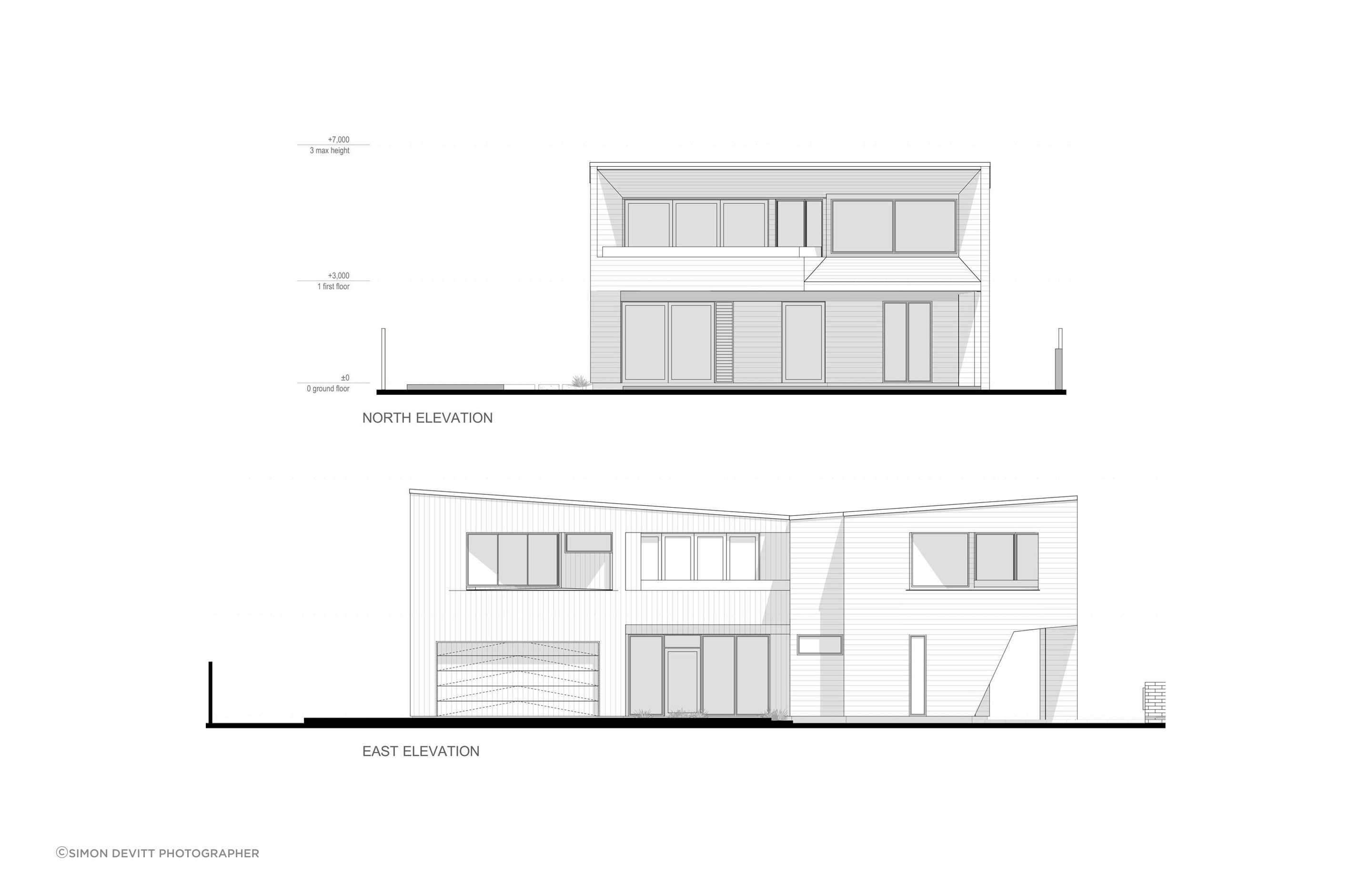 North and east-facing elevations of Te Whare Rakau by Julian Guthrie Architecture..