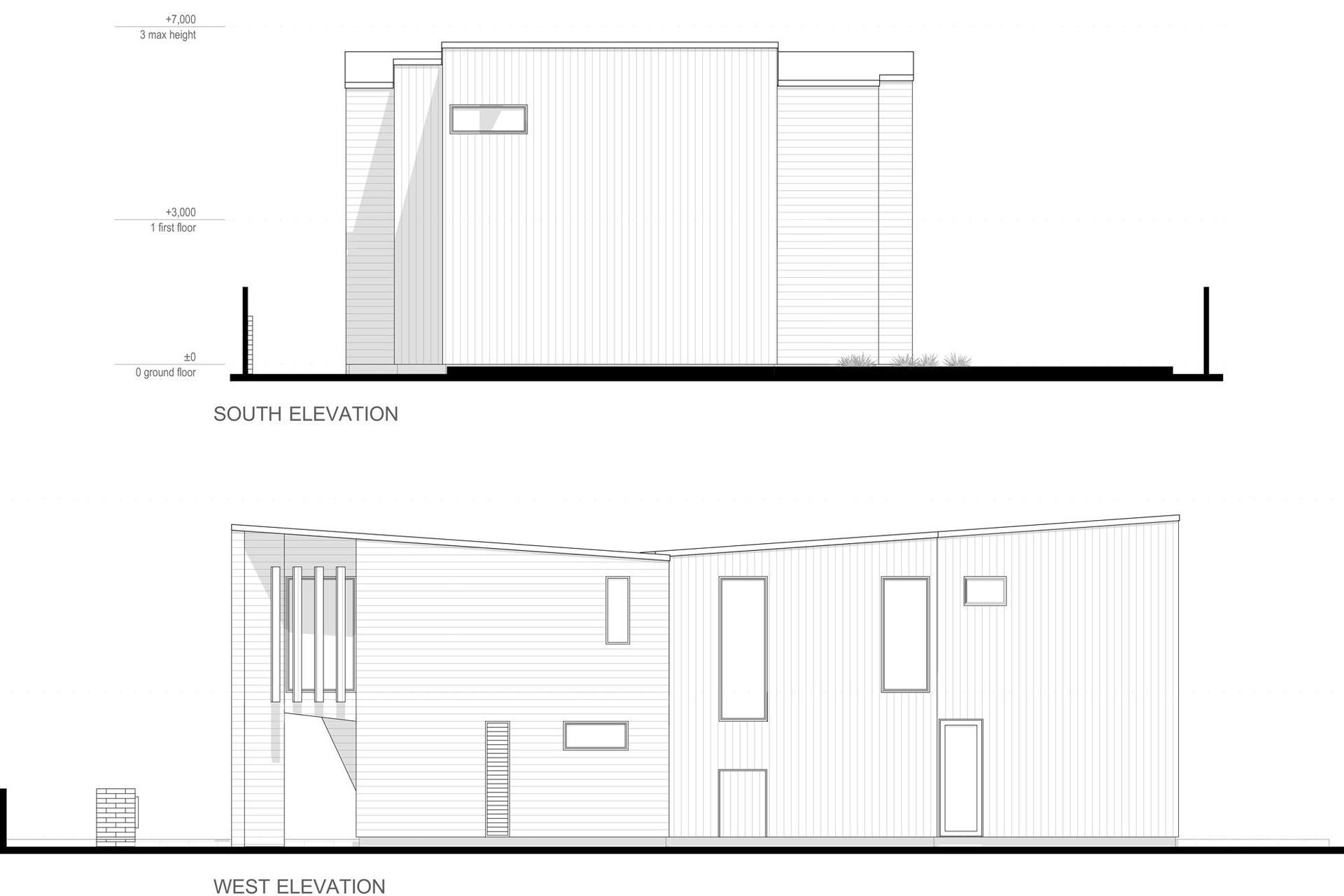 South and west-facing elevations of Te Whare Rakau by Julian Guthrie Architecture.. 