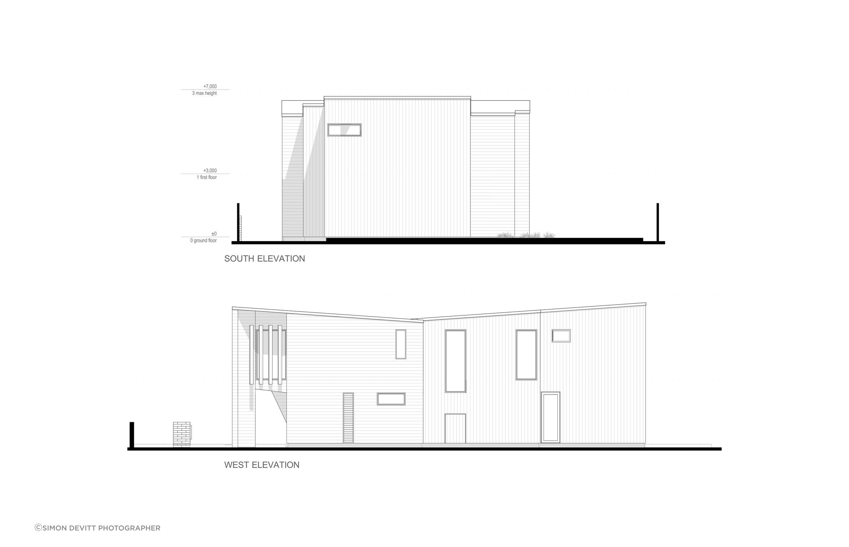 South and west-facing elevations of Te Whare Rakau by Julian Guthrie Architecture..