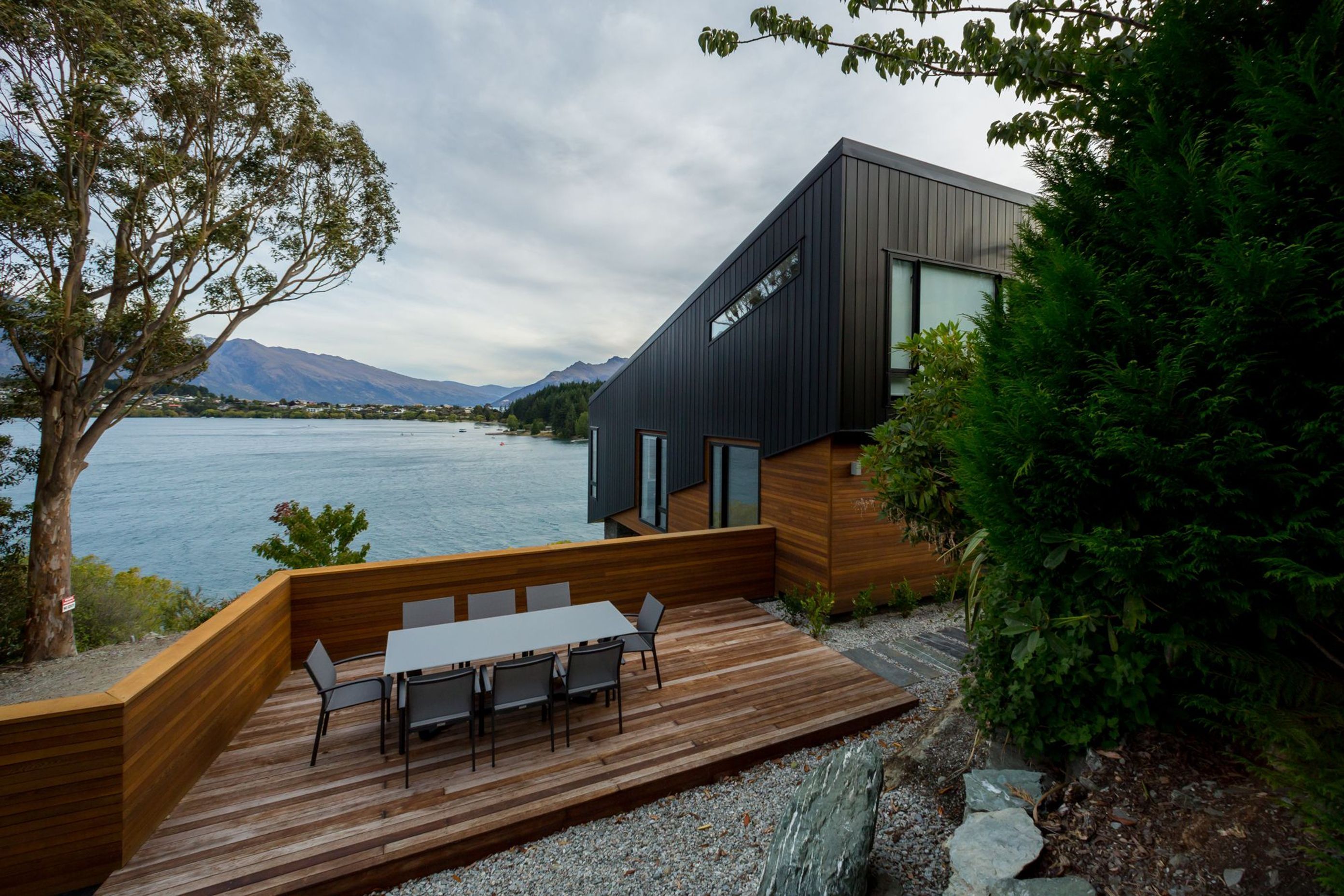 The rear terrace also features enviable views across the lake.