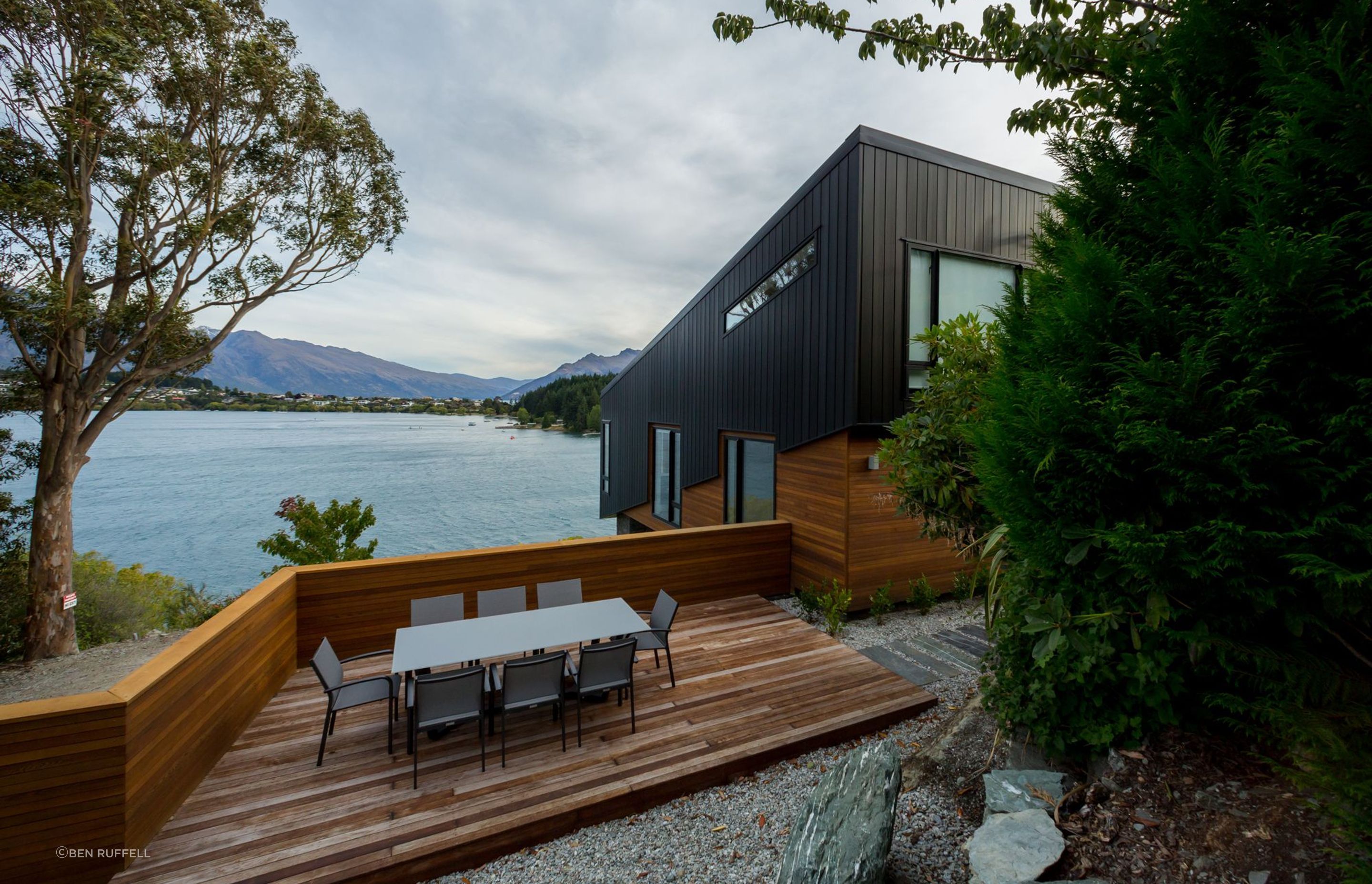 The rear terrace also features enviable views across the lake.