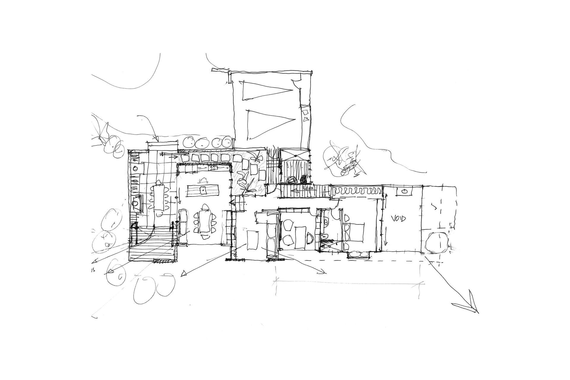 Early architect's sketch of the upper-level plan of Oneroa House, courtesy of SGA.