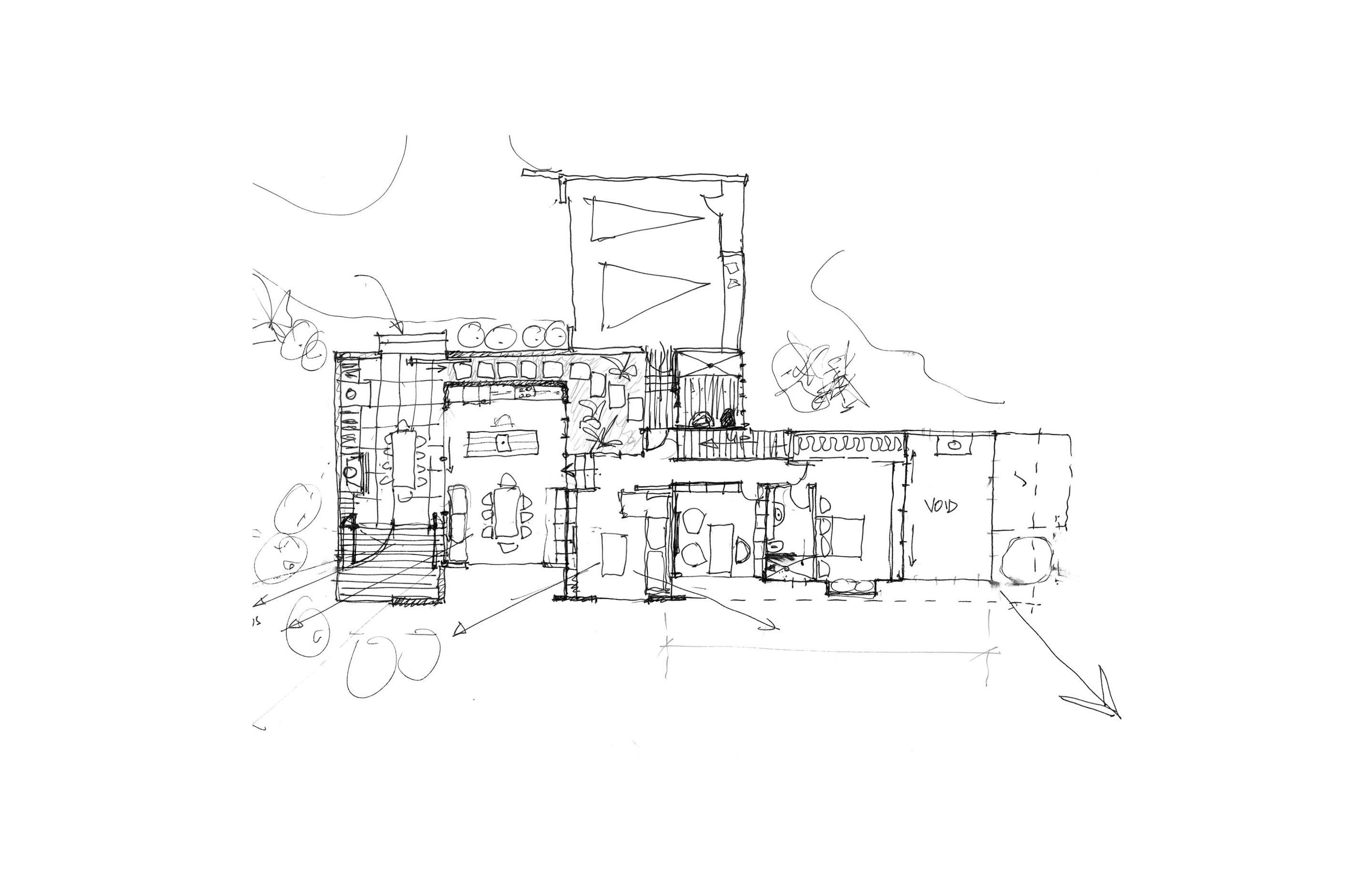 Early architect's sketch of the upper-level plan of Oneroa House, courtesy of SGA.