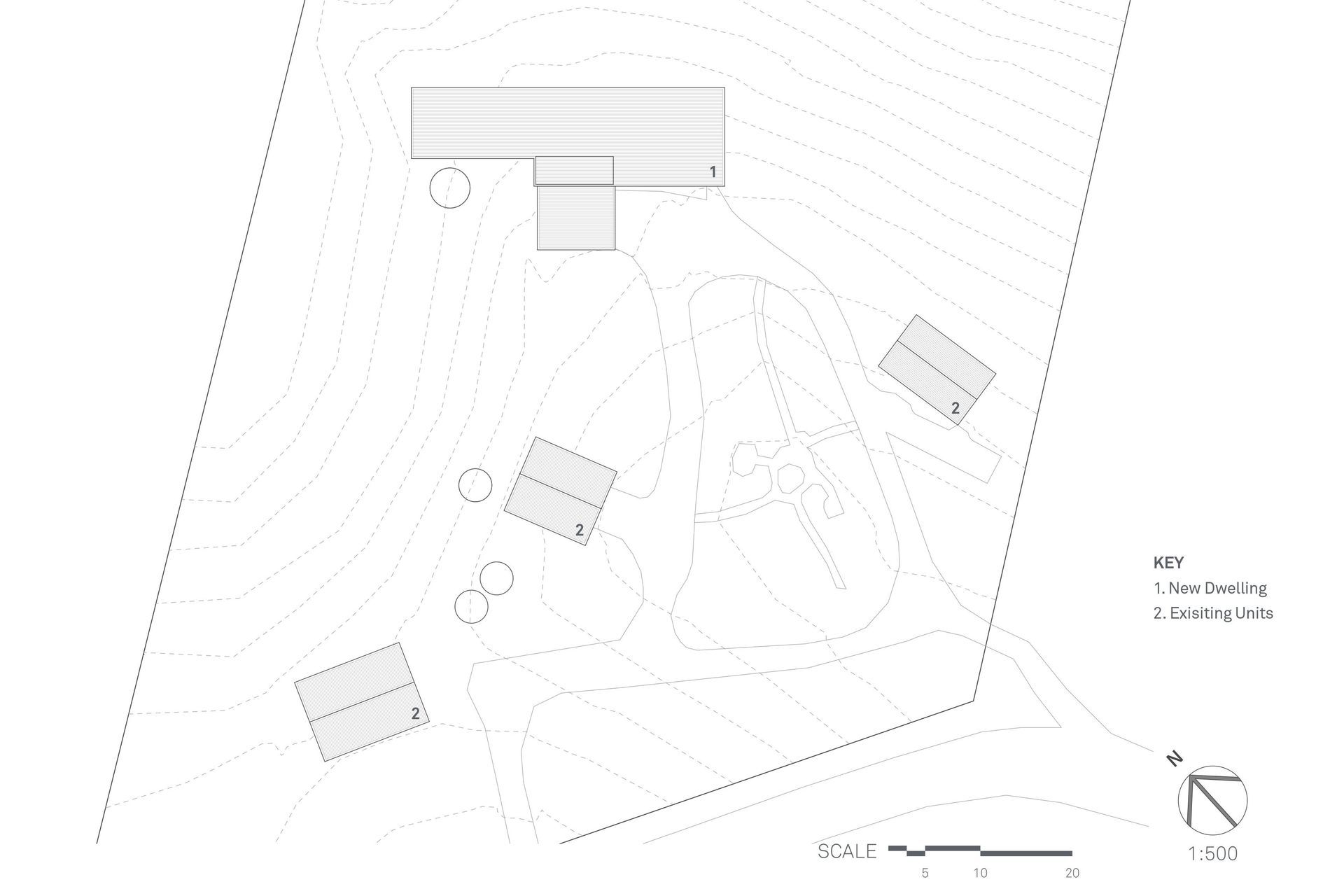The site plan by SGA shows Oneroa House among the existing accommodation that is dotted around the site.