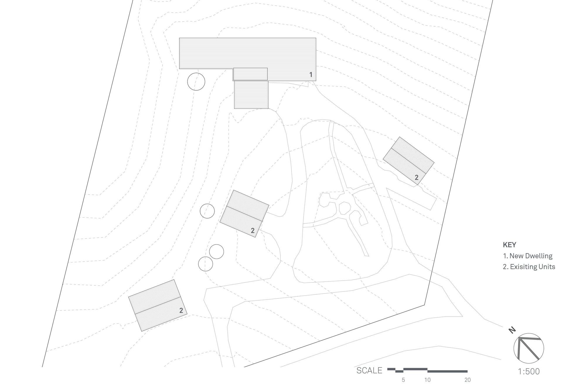 The site plan by SGA shows Oneroa House among the existing accommodation that is dotted around the site.