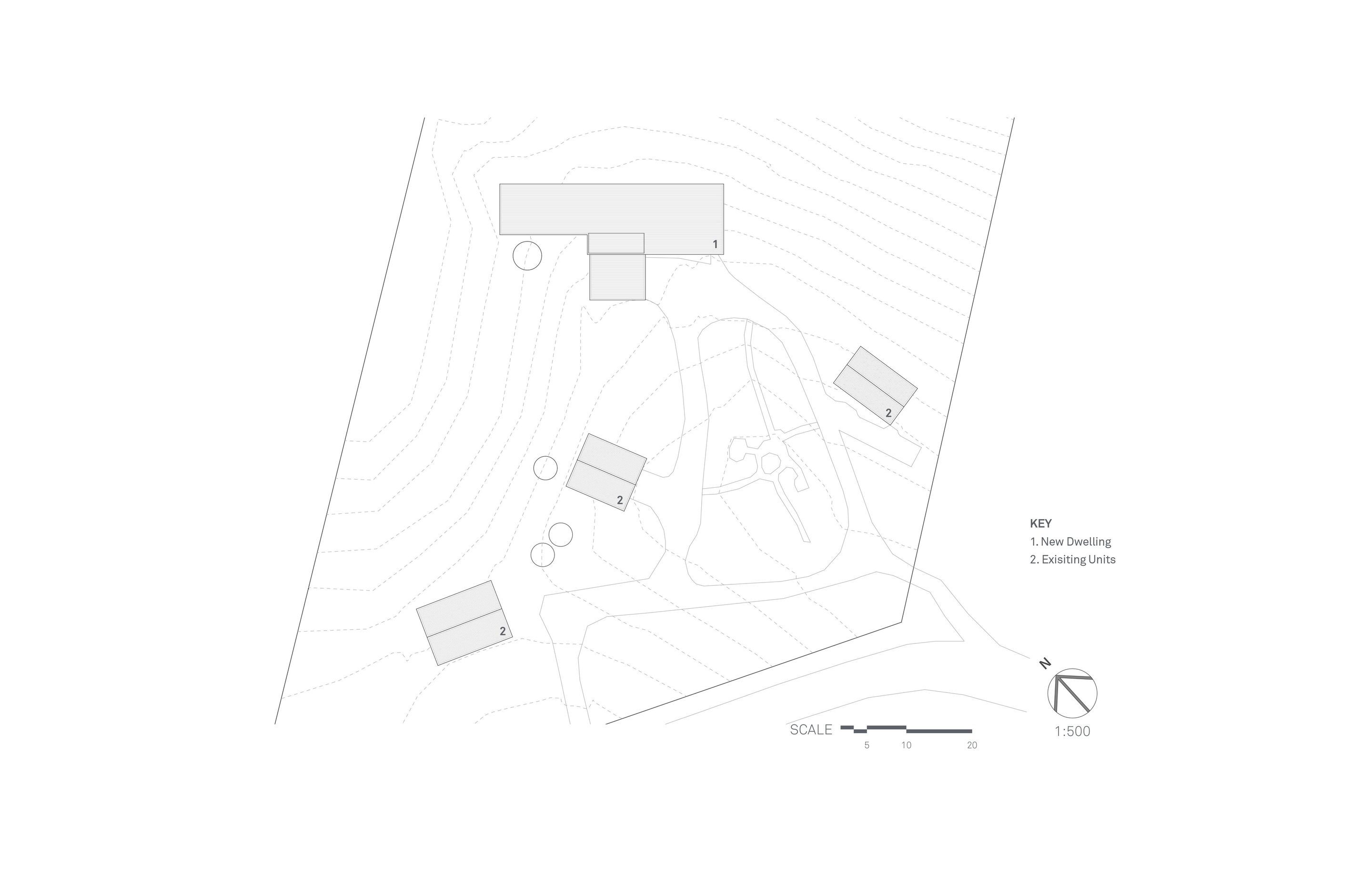The site plan by SGA shows Oneroa House among the existing accommodation that is dotted around the site.