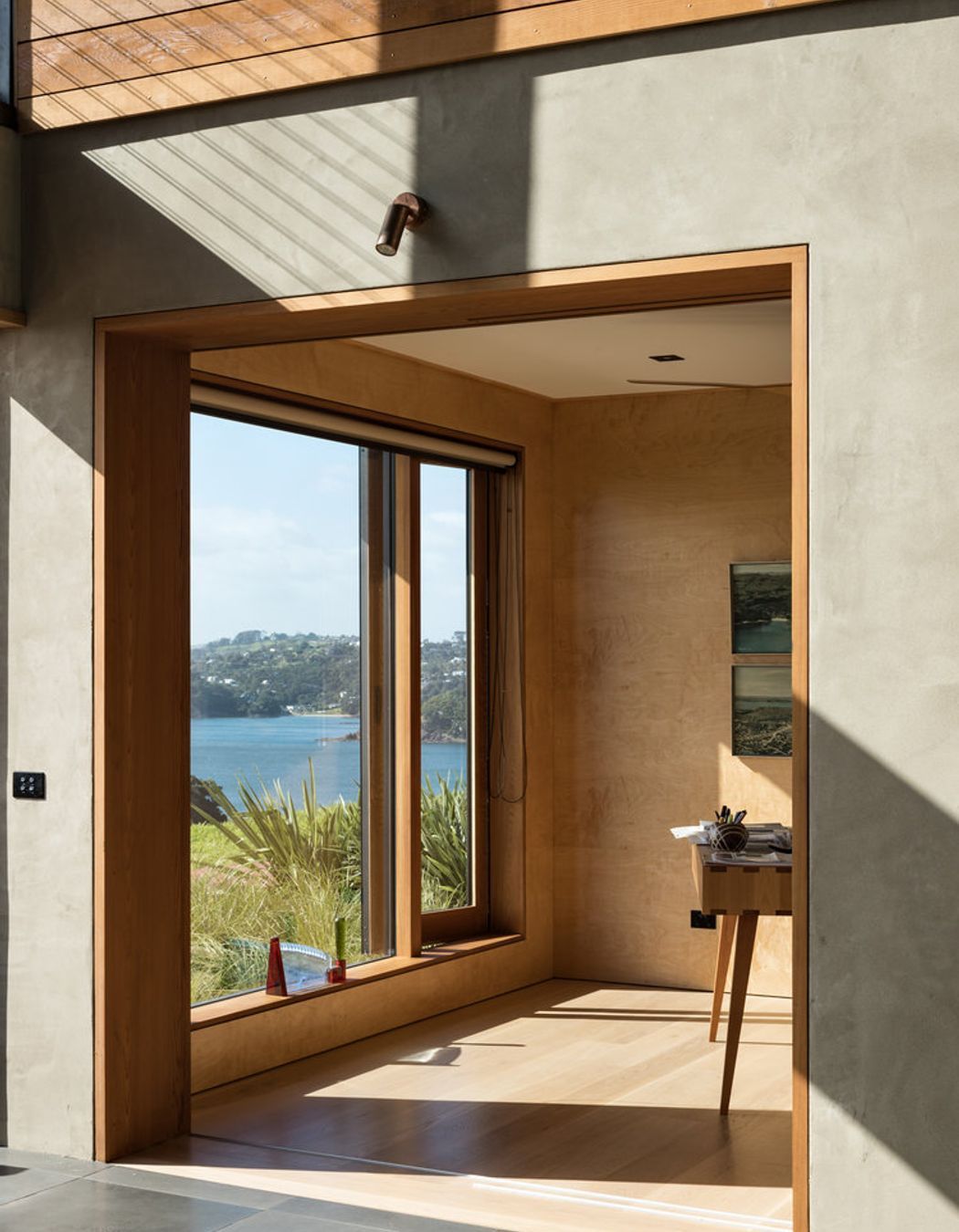 The study off the downstairs lounge has an ocean view.