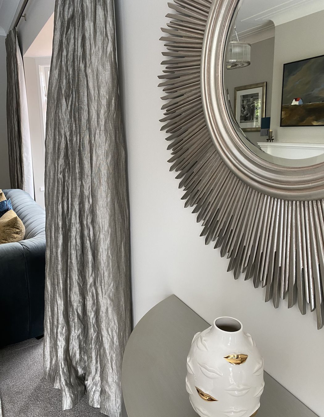 Silver Sun Mirror with custom designed occassional table