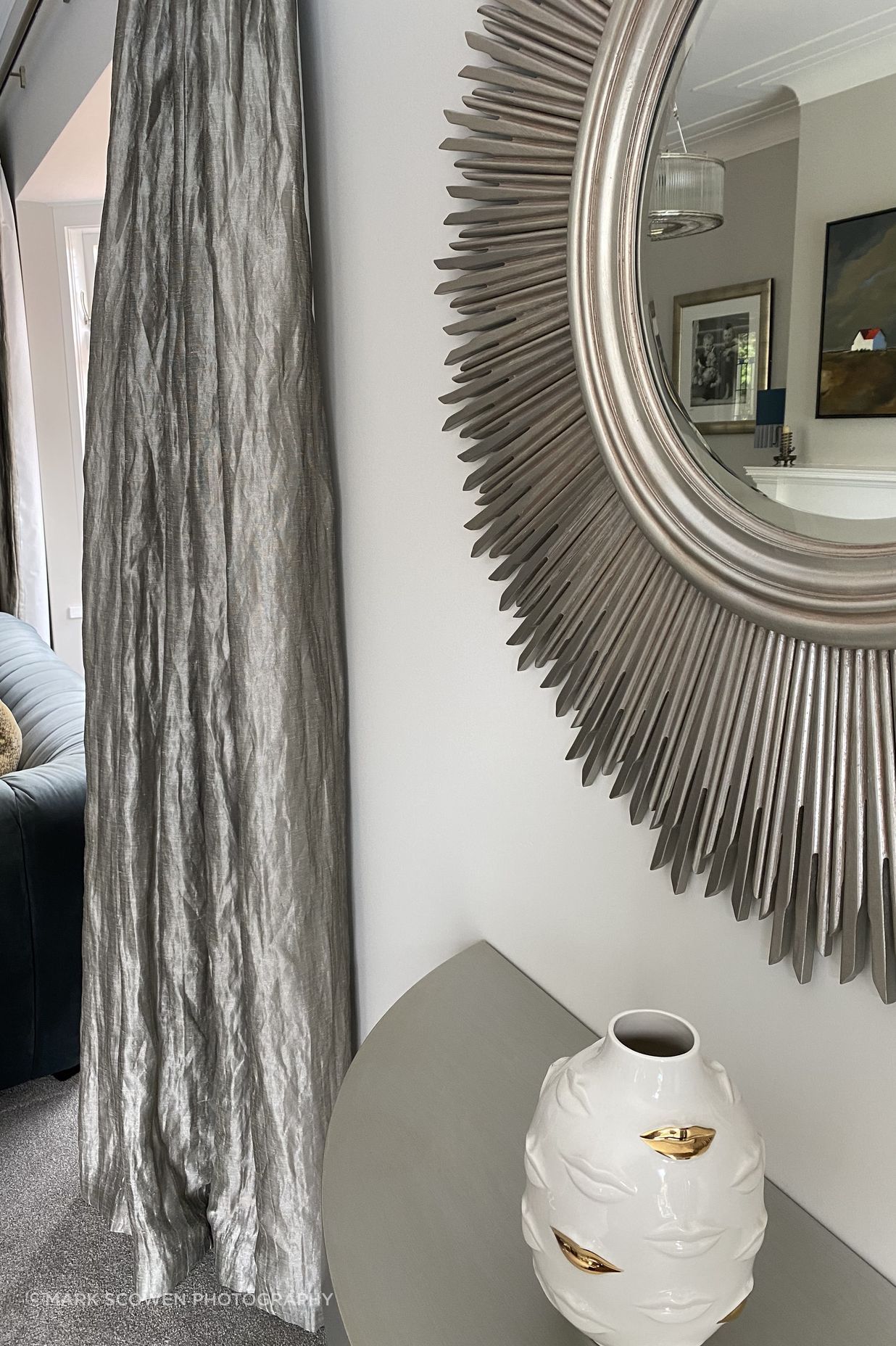 Silver Sun Mirror with custom designed occassional table