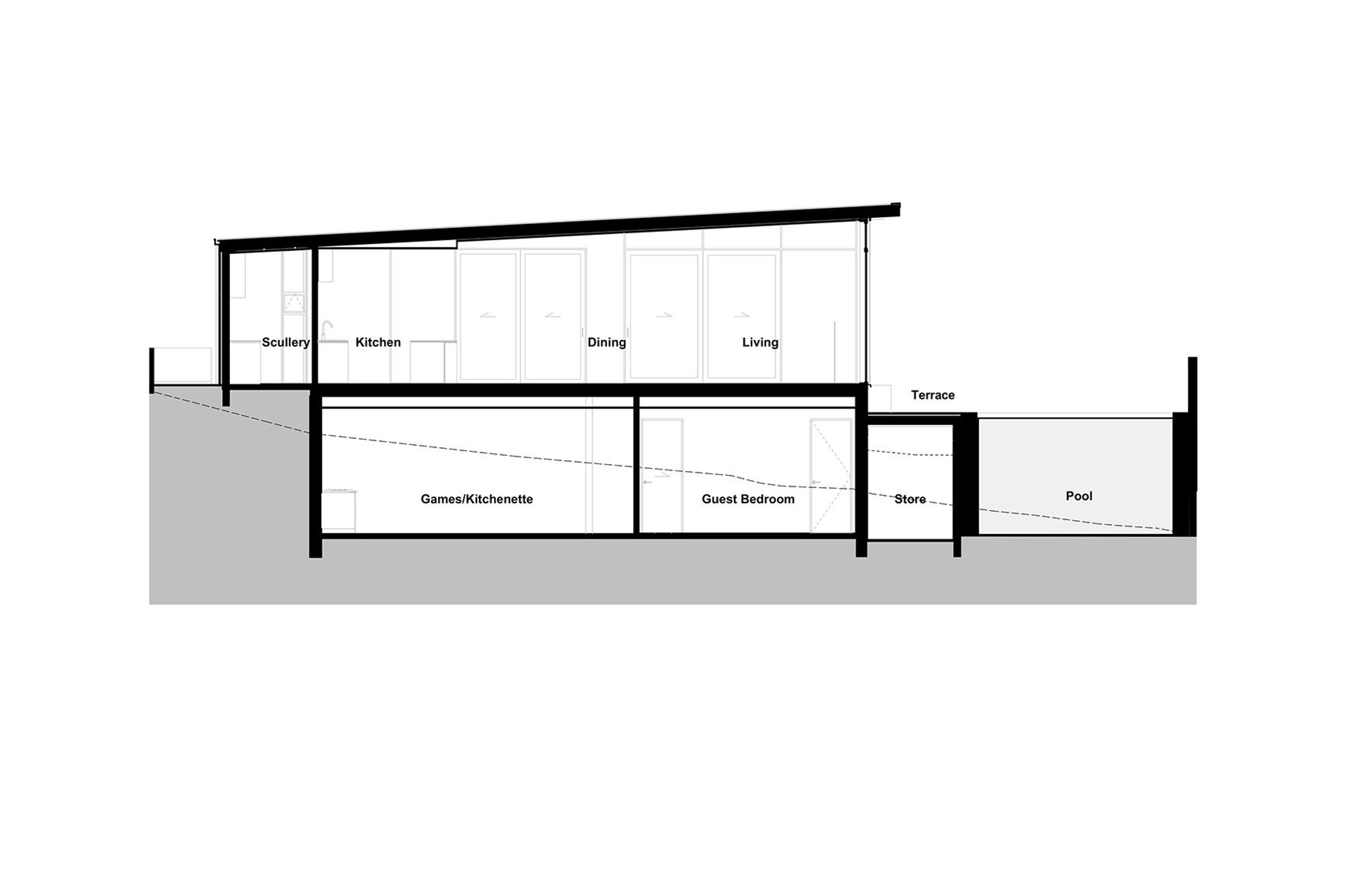 Section A by Jerram Tocker Barron Architects – refer to floor plans to see the location of the section.