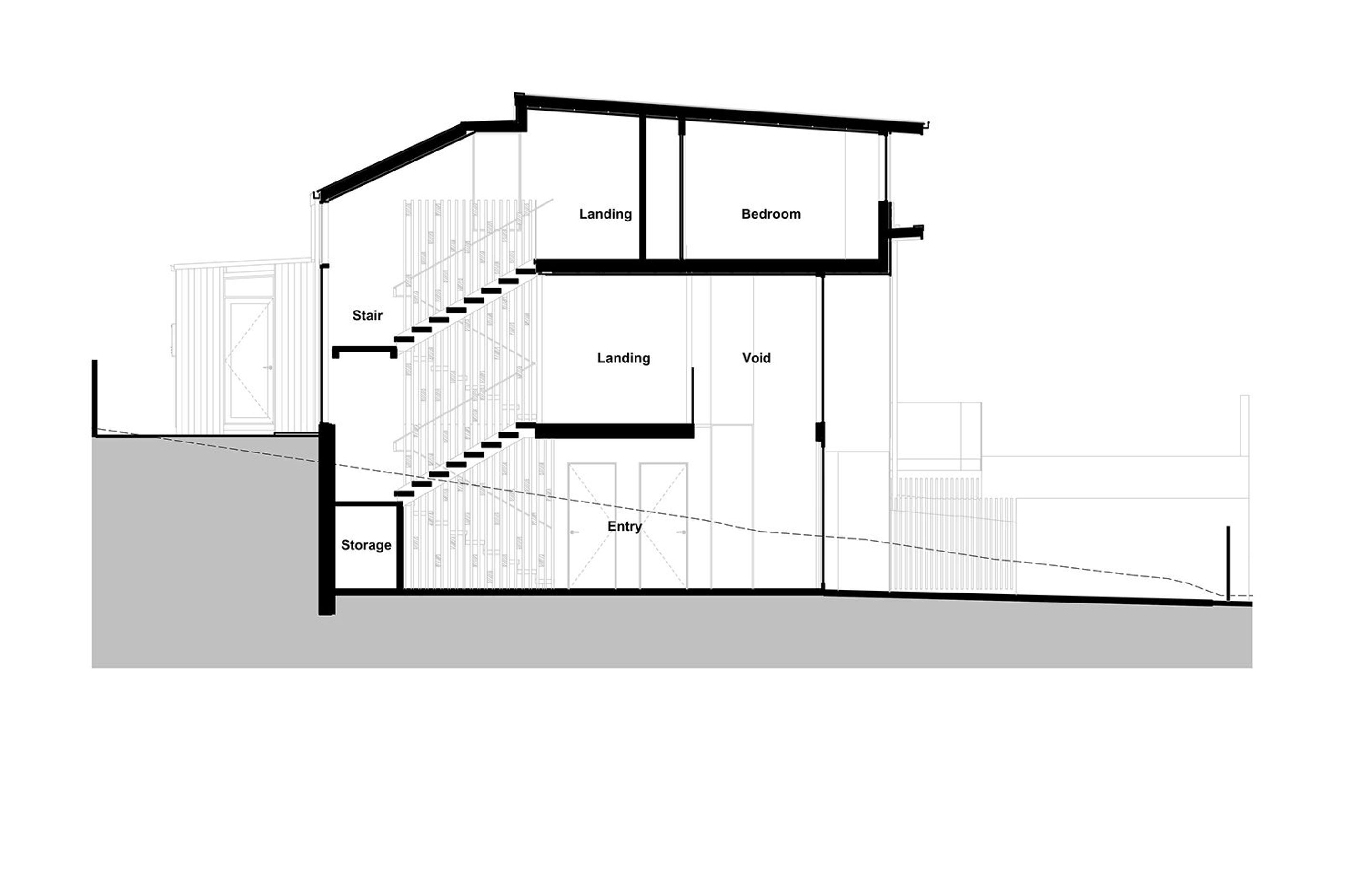 Section B by Jerram Tocker Barron Architects – refer to floor plans to see the location of the section.