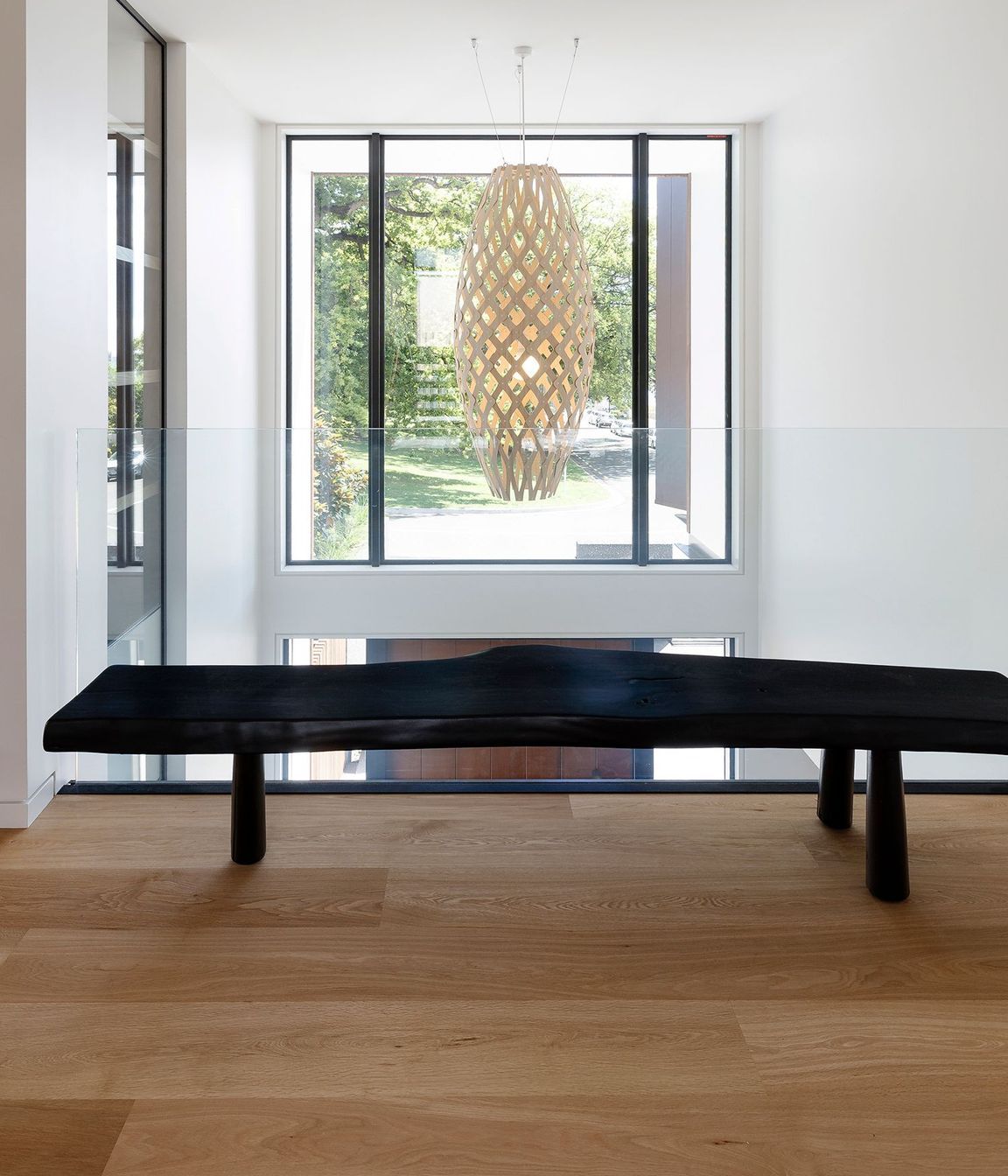 A unique bench seat above the staircase.