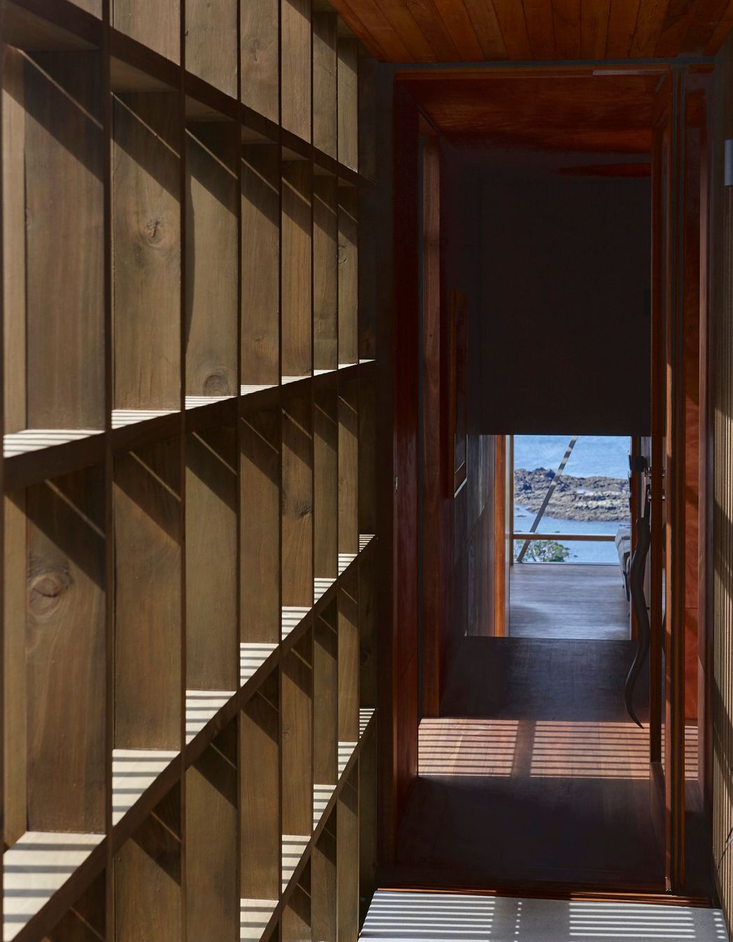 Rainscreens provide protection and daplled light into the covered walkway.