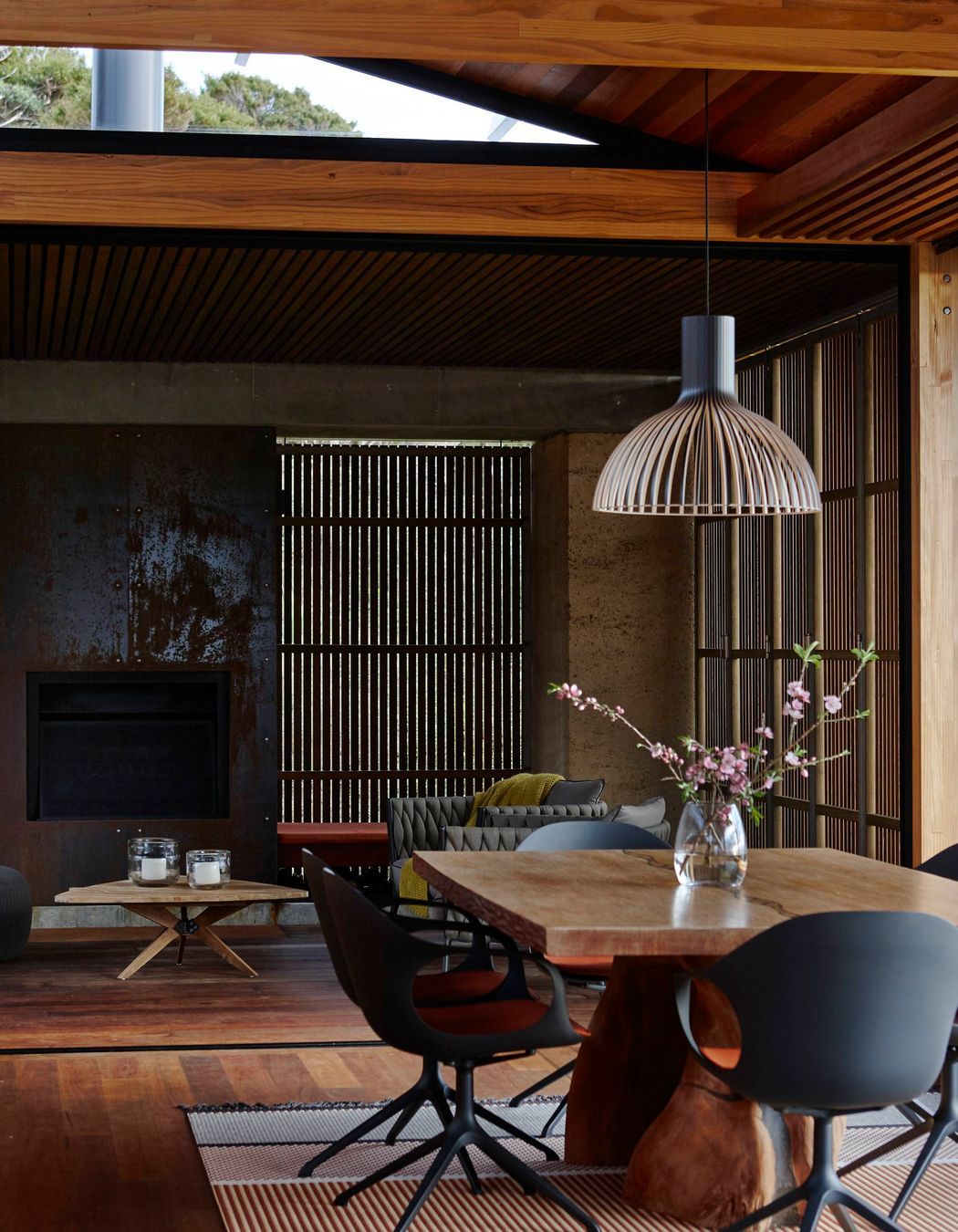 The dining table is made from swamp kauri. Photograph by Jackie Meiring.