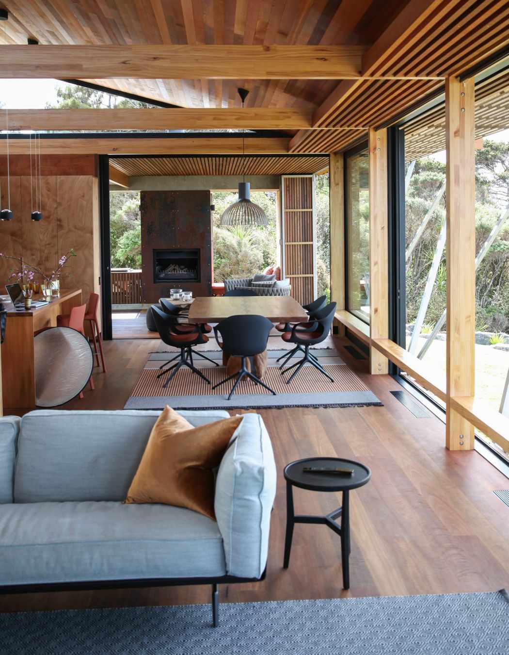 The view across the open-plan living and dining area. Photograph by Jackie Meiring.