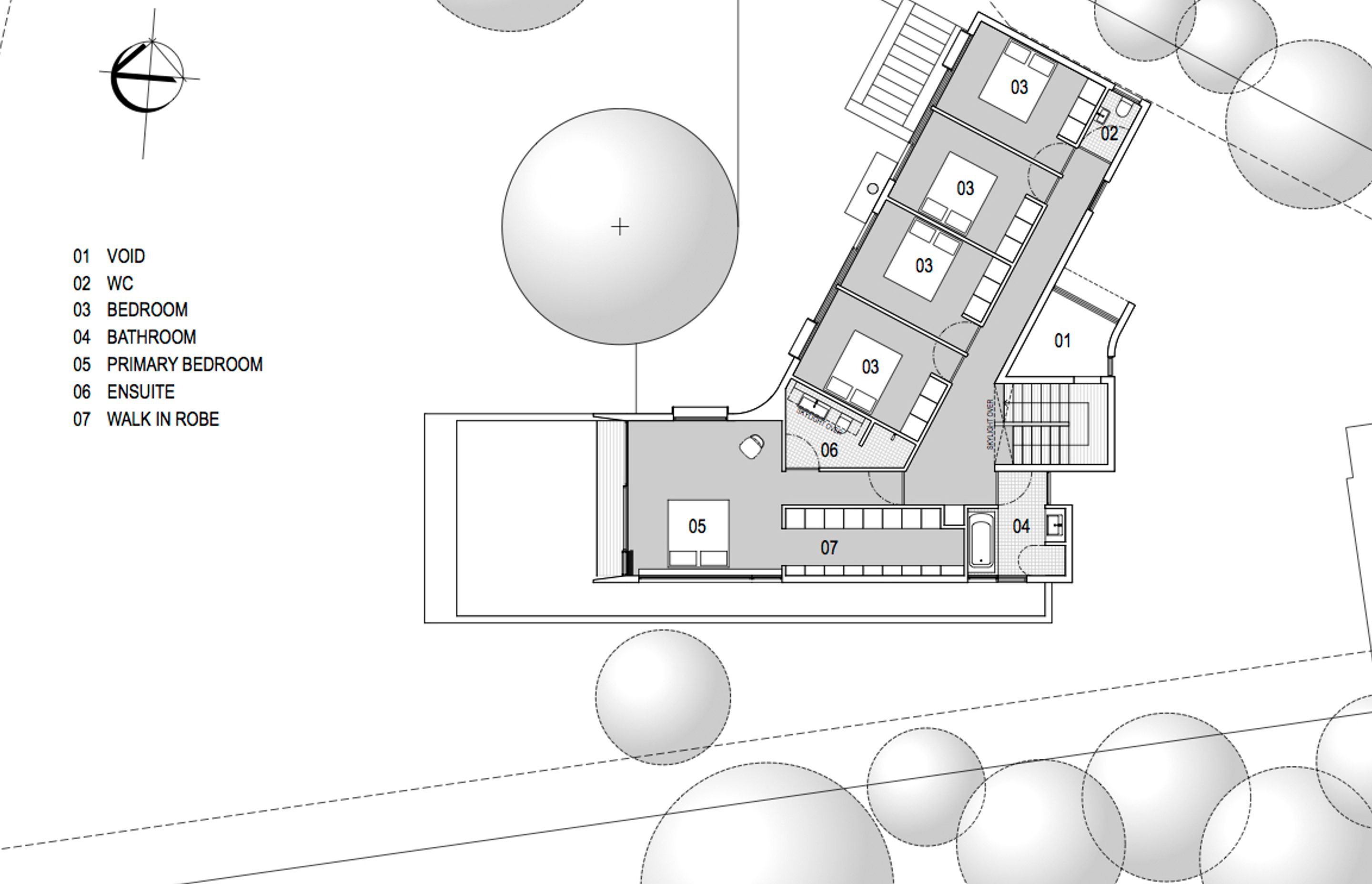 Upper-floor plan by  Co-Lab Architecture. 