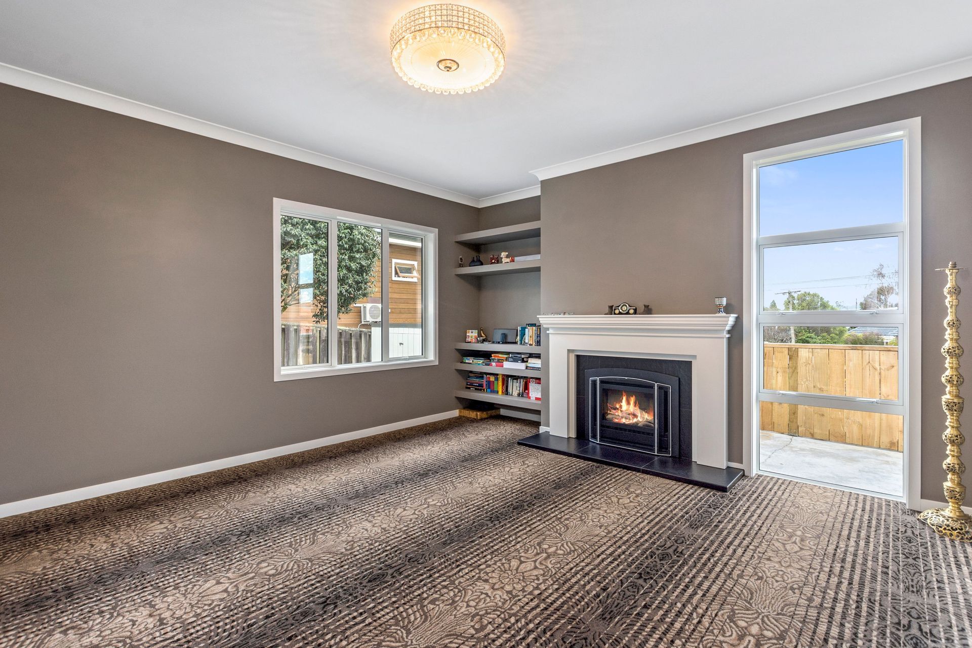 Feature lighting is used throughout the home to create impact.