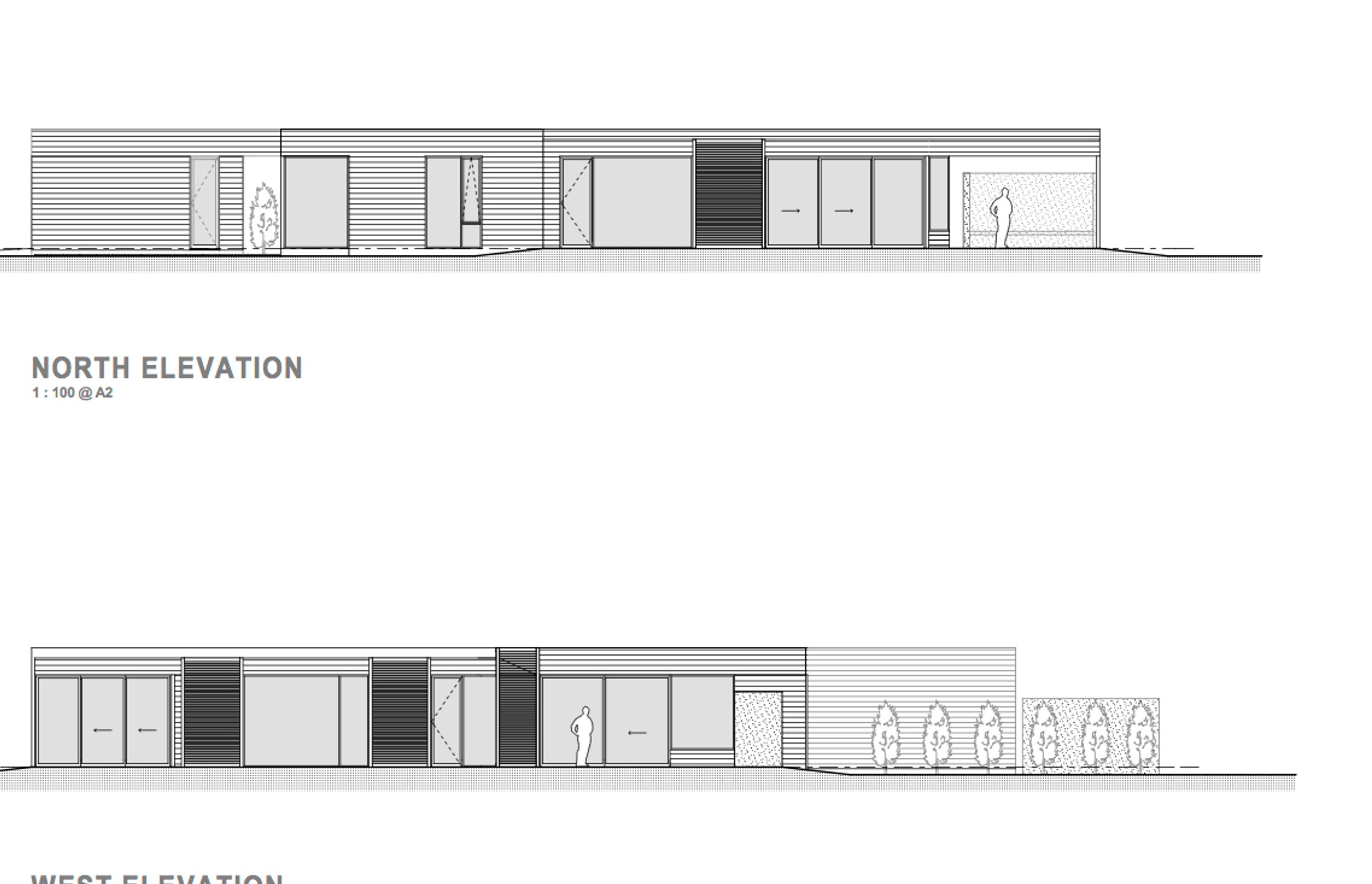 The north and west-facing elevations of Wings House by Borrmeister Architects.