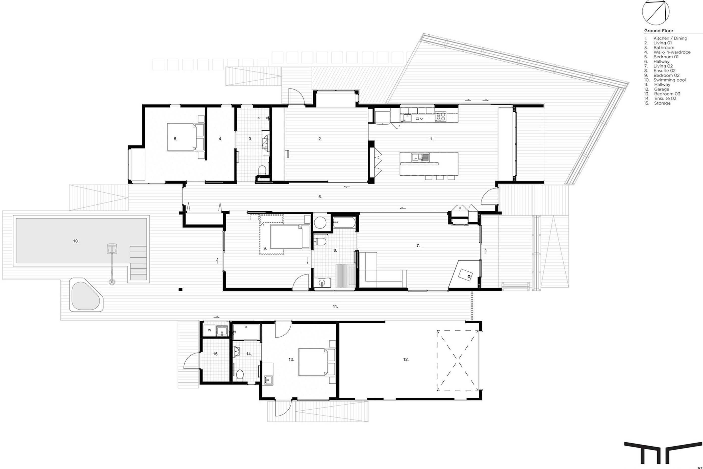 Waikanae House's floor plan.