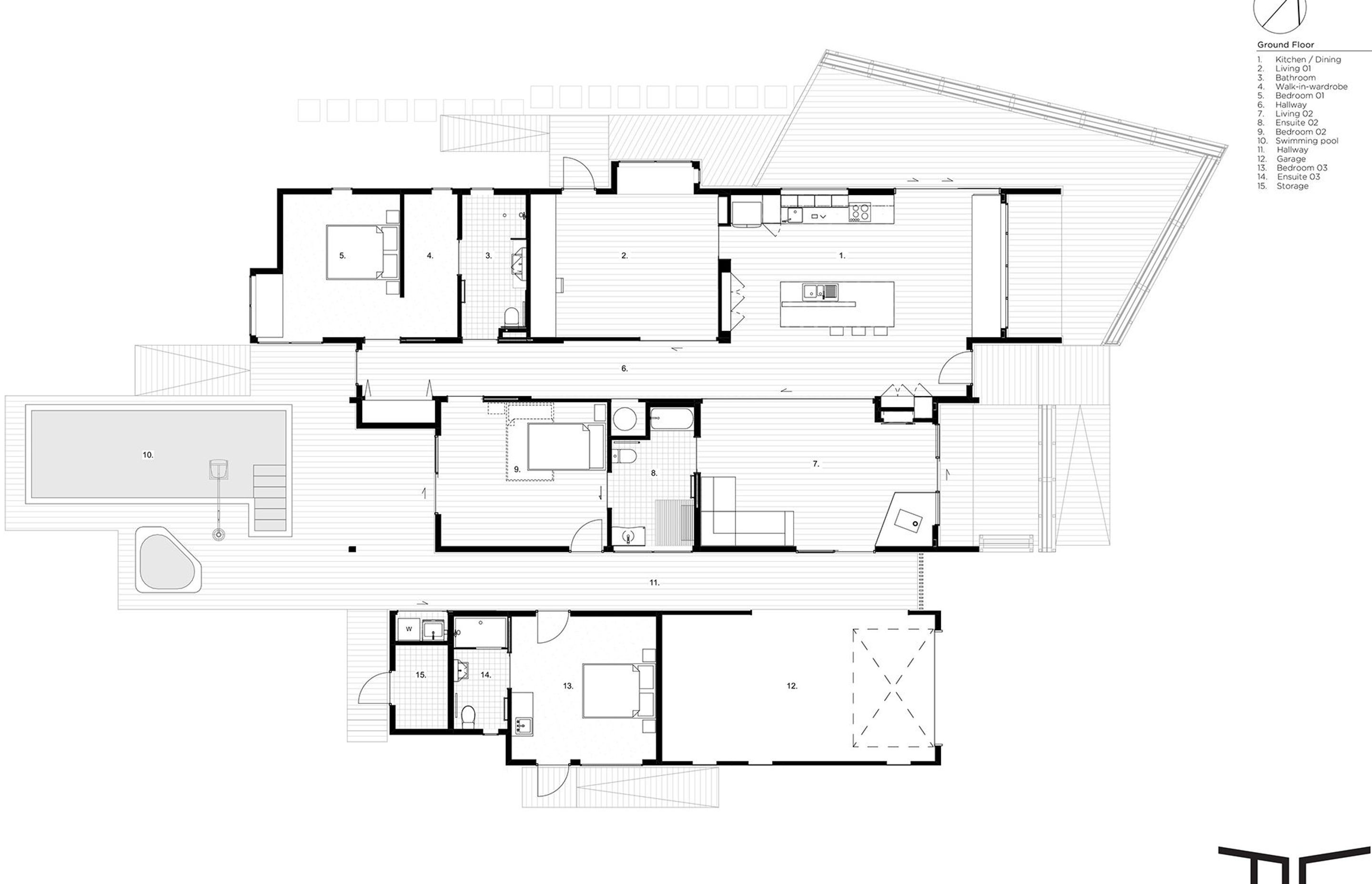 Waikanae House's floor plan.