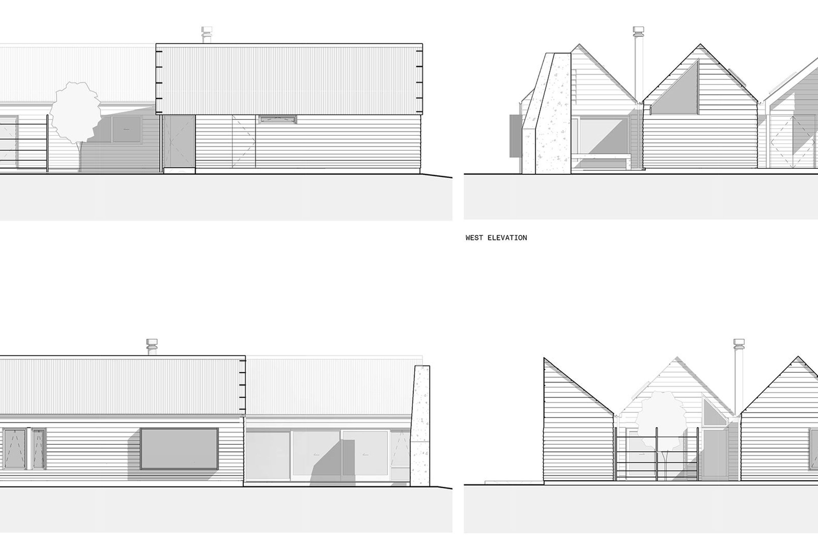 Elevations of Wanaka Crib by PAC Studio and Steven Lloyd Architecture.