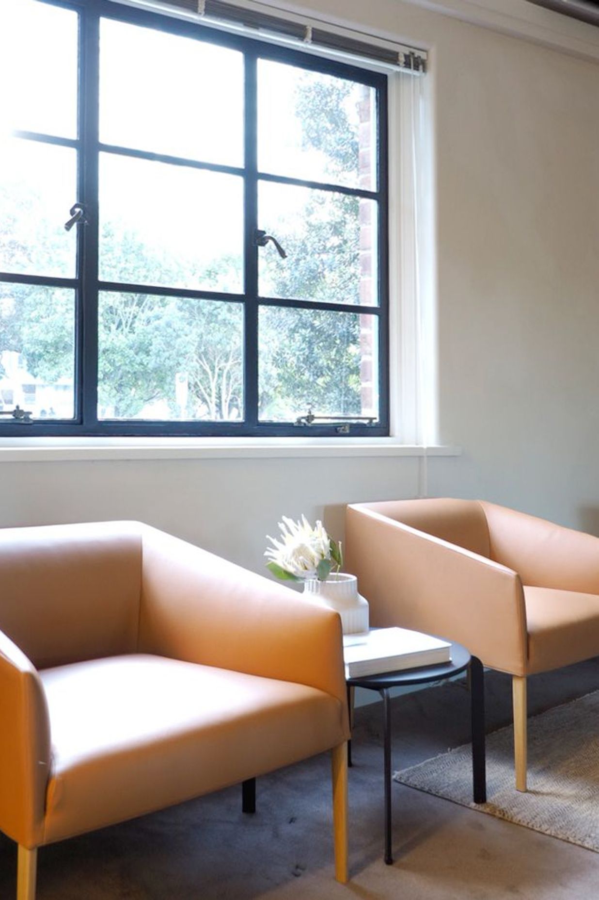 Stunning simple clean lines in thes leather chairs.