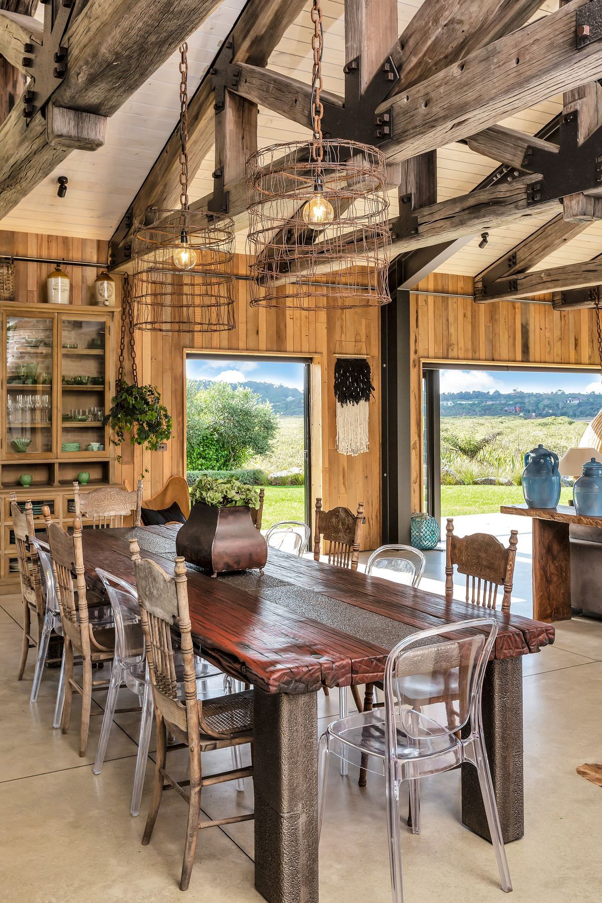 The dining area combines old and new elements.