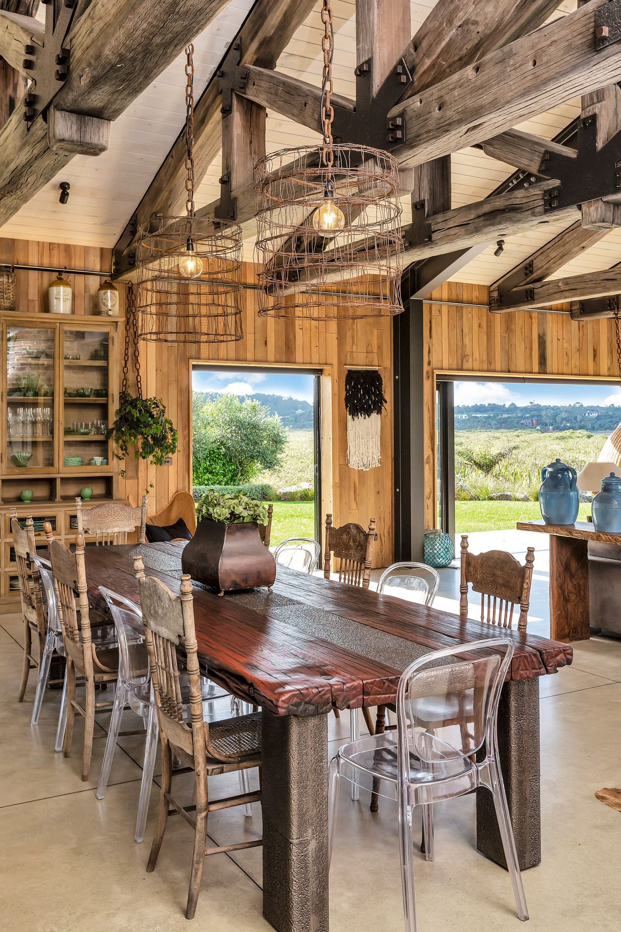 The dining area combines old and new elements.