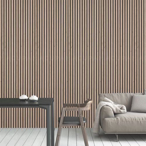 Timber Slat Acoustic Panel 2400x600mm – Whitewashed Oak