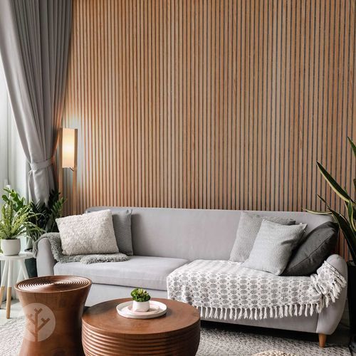 Natural Oak Grey Felt Acoustic Slat Wood Wall Panels