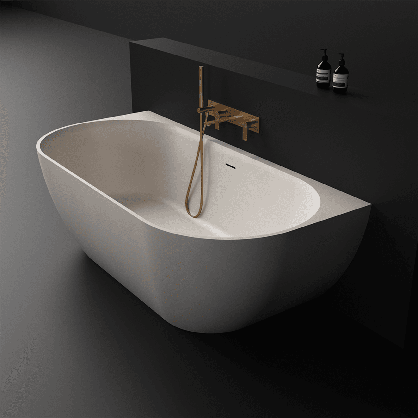 Justina 1700mm back-to-wall stone bath