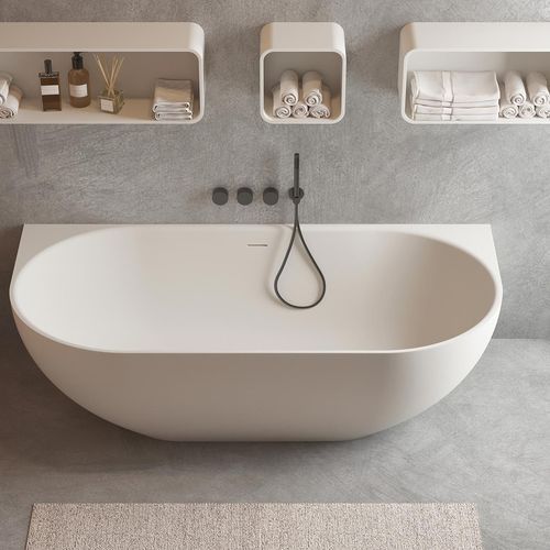 Justina 1700mm back-to-wall stone bath