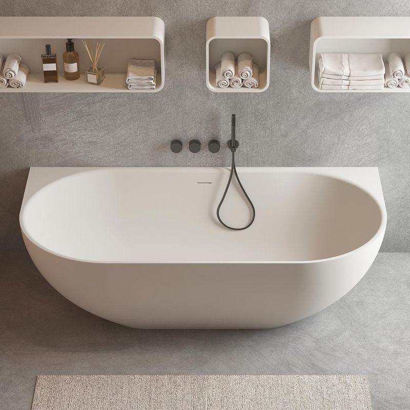 Justina 1700mm back-to-wall stone bath