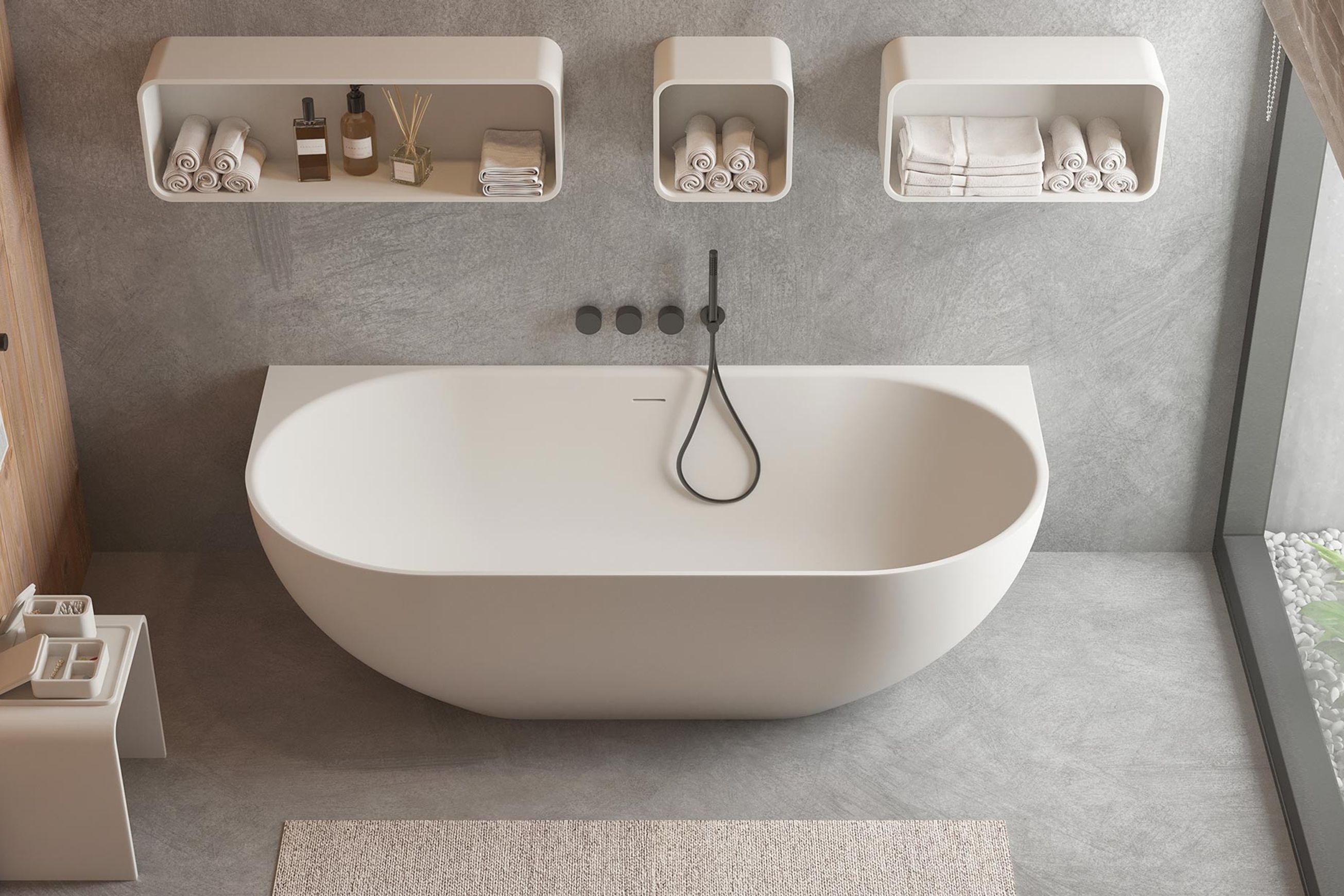Justina back-to-wall 1700mm stone bath