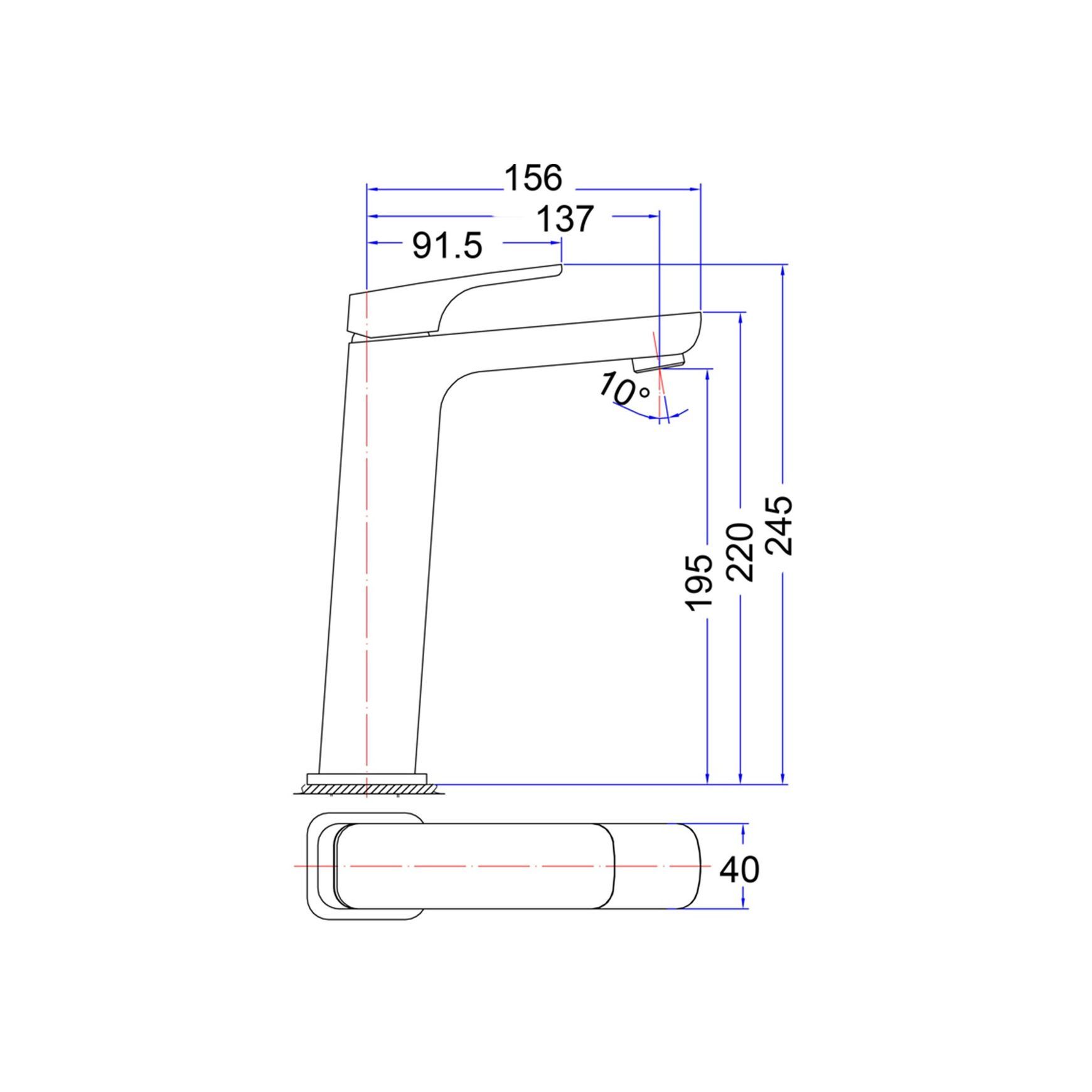 Unika Modena High Rise Basin Mixer C dimensions