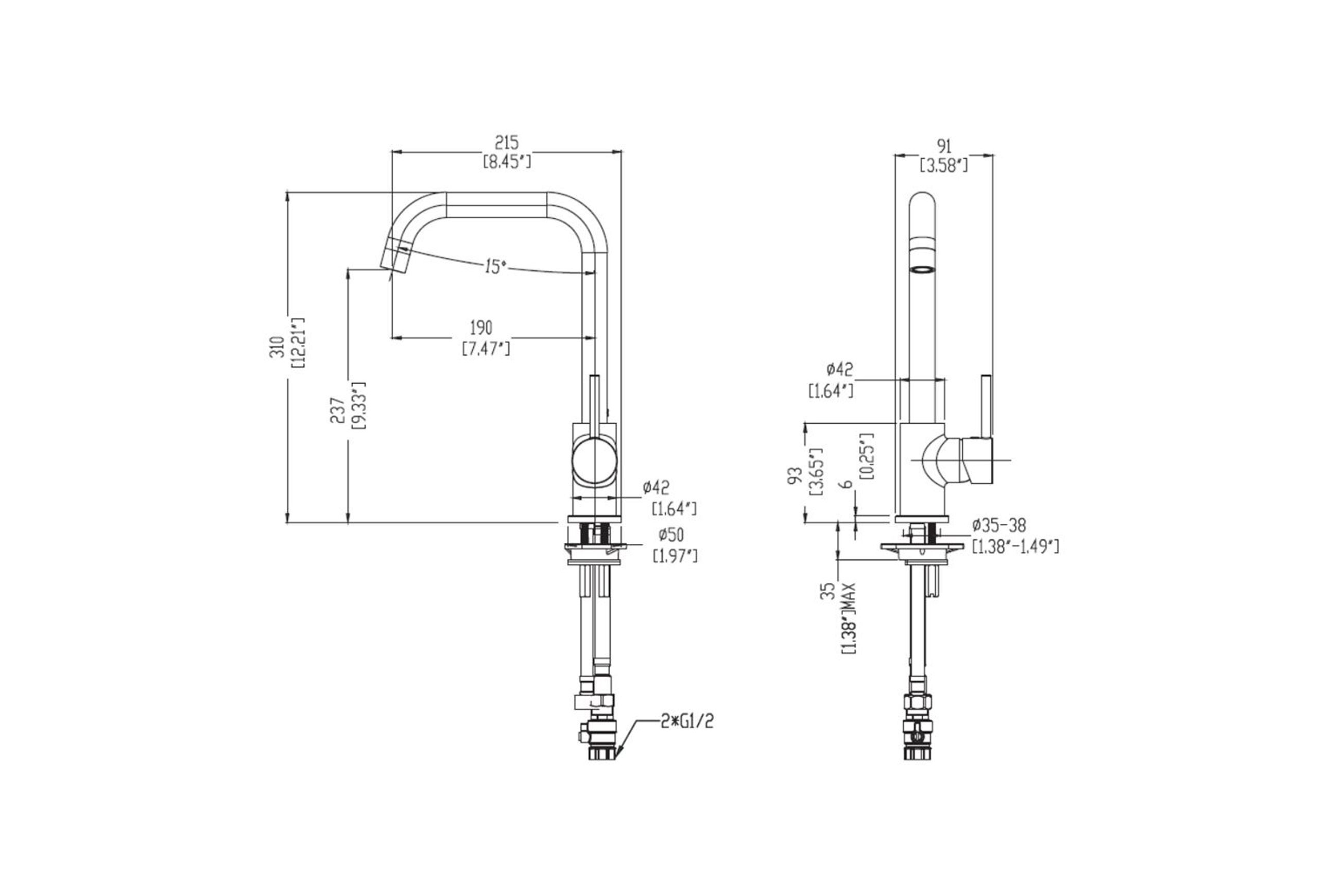 Elementi | Uno Tapware & Mixers dimensions