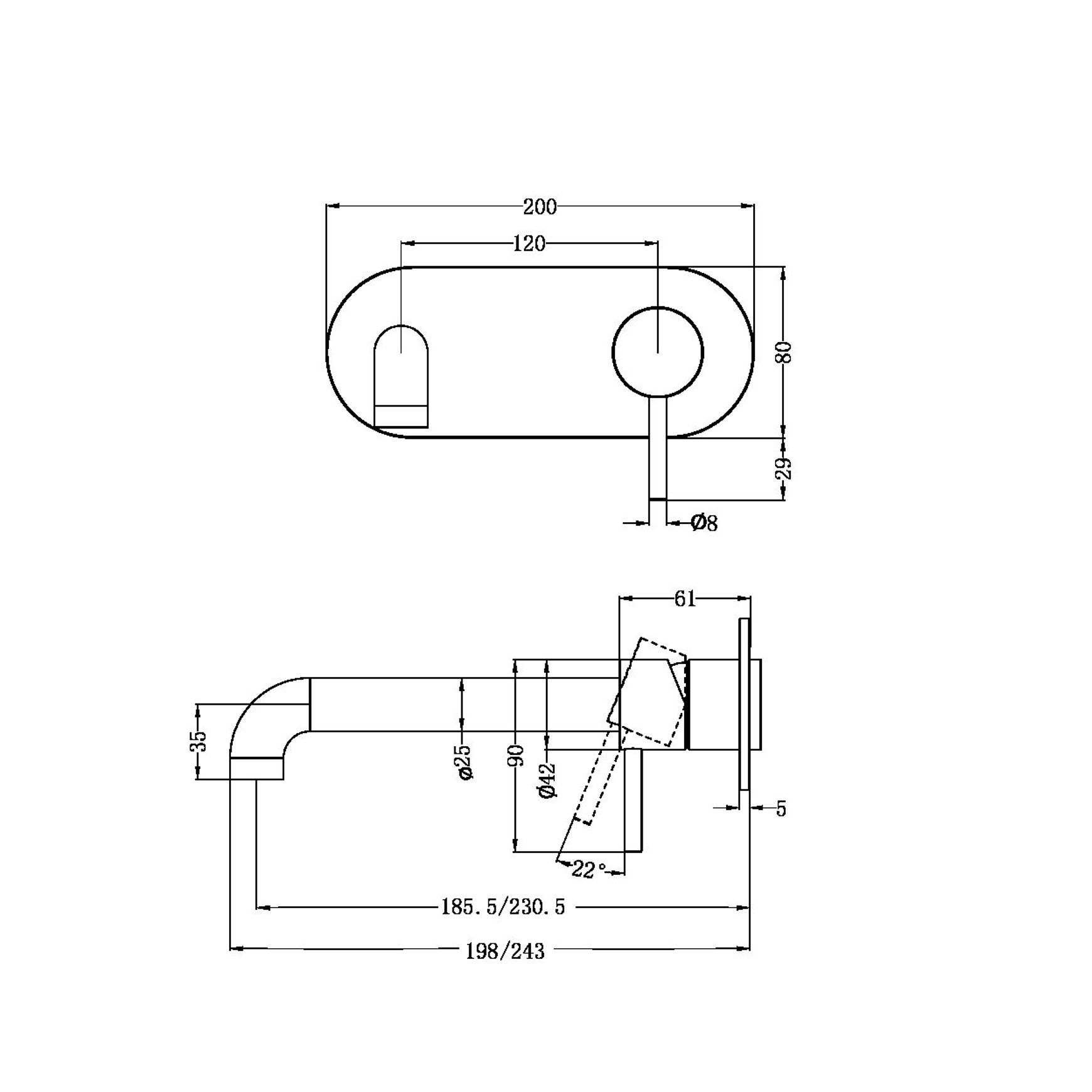 Zen SS316L Wall Basin/Bath Mixer 230mm Spout Trim Kits | Graphite