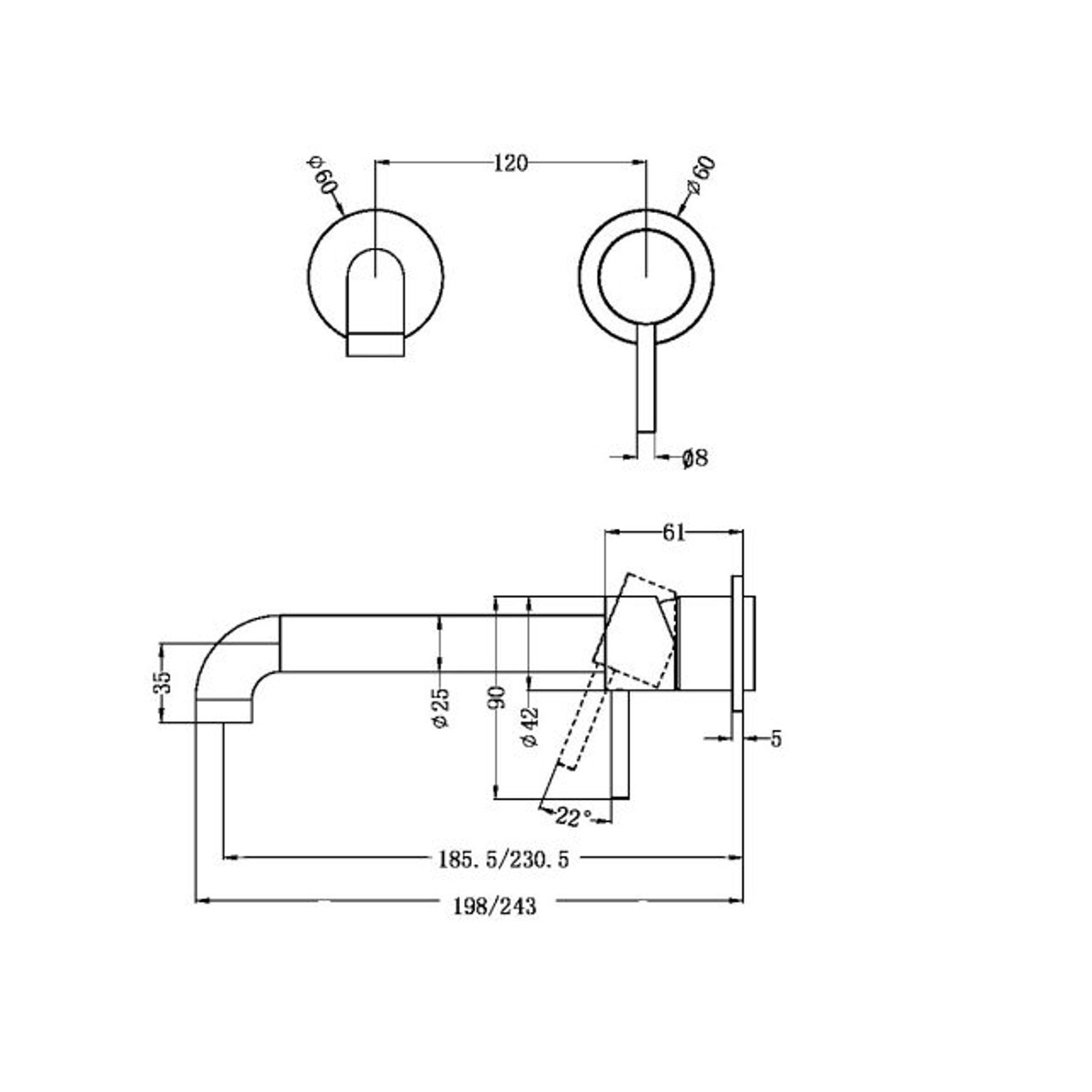 Zen SS316L Wall Basin/Bath Mixer Separate Back Plate 185mm Spout Trim Kits | Brushed Bronze dimensions