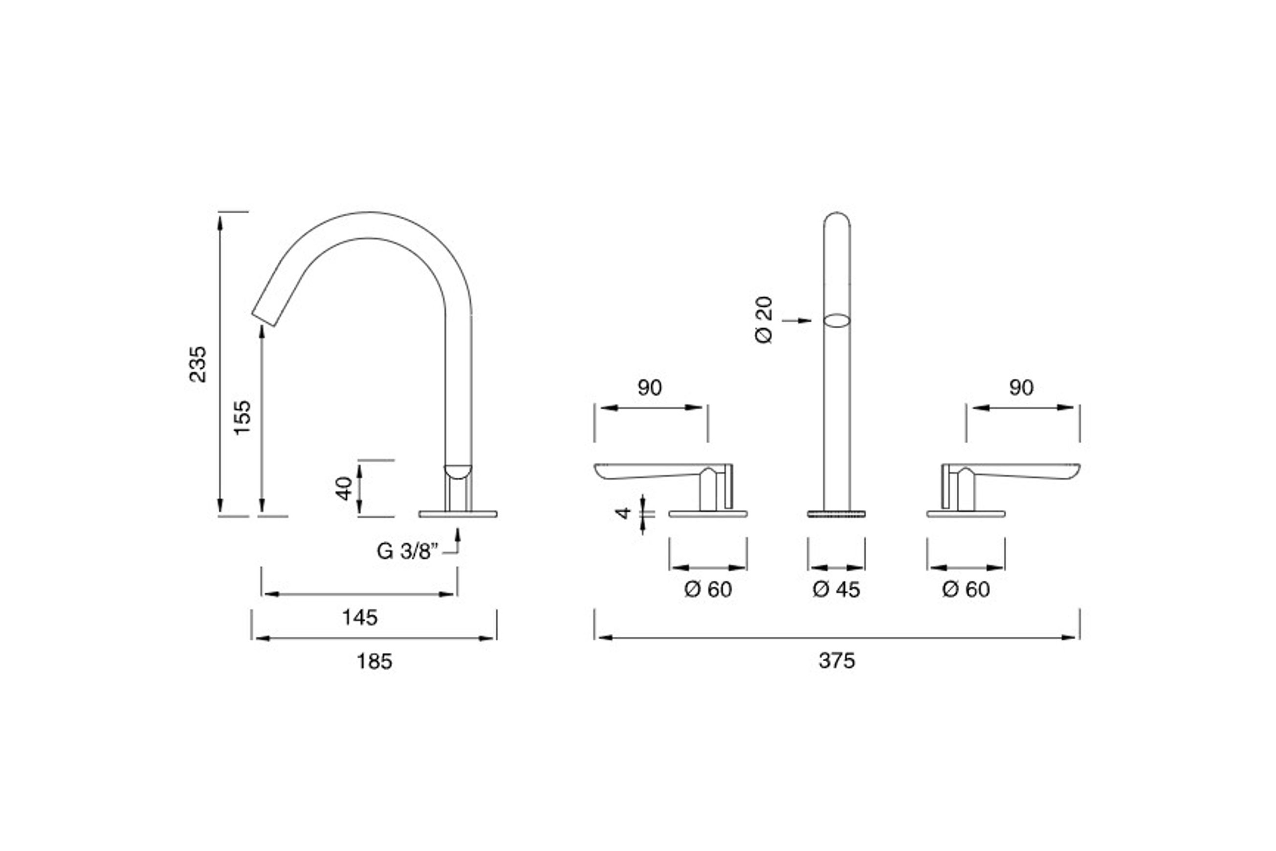 LUTEZIA 3 Hole Swivel Spout by CEA dimensions