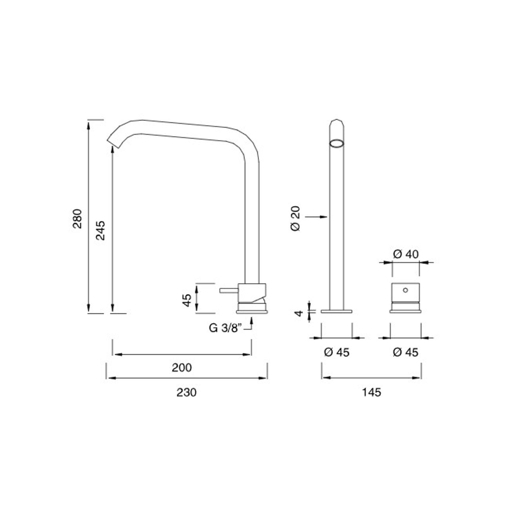 MILO 360 Two Hole Mixer by CEA dimensions